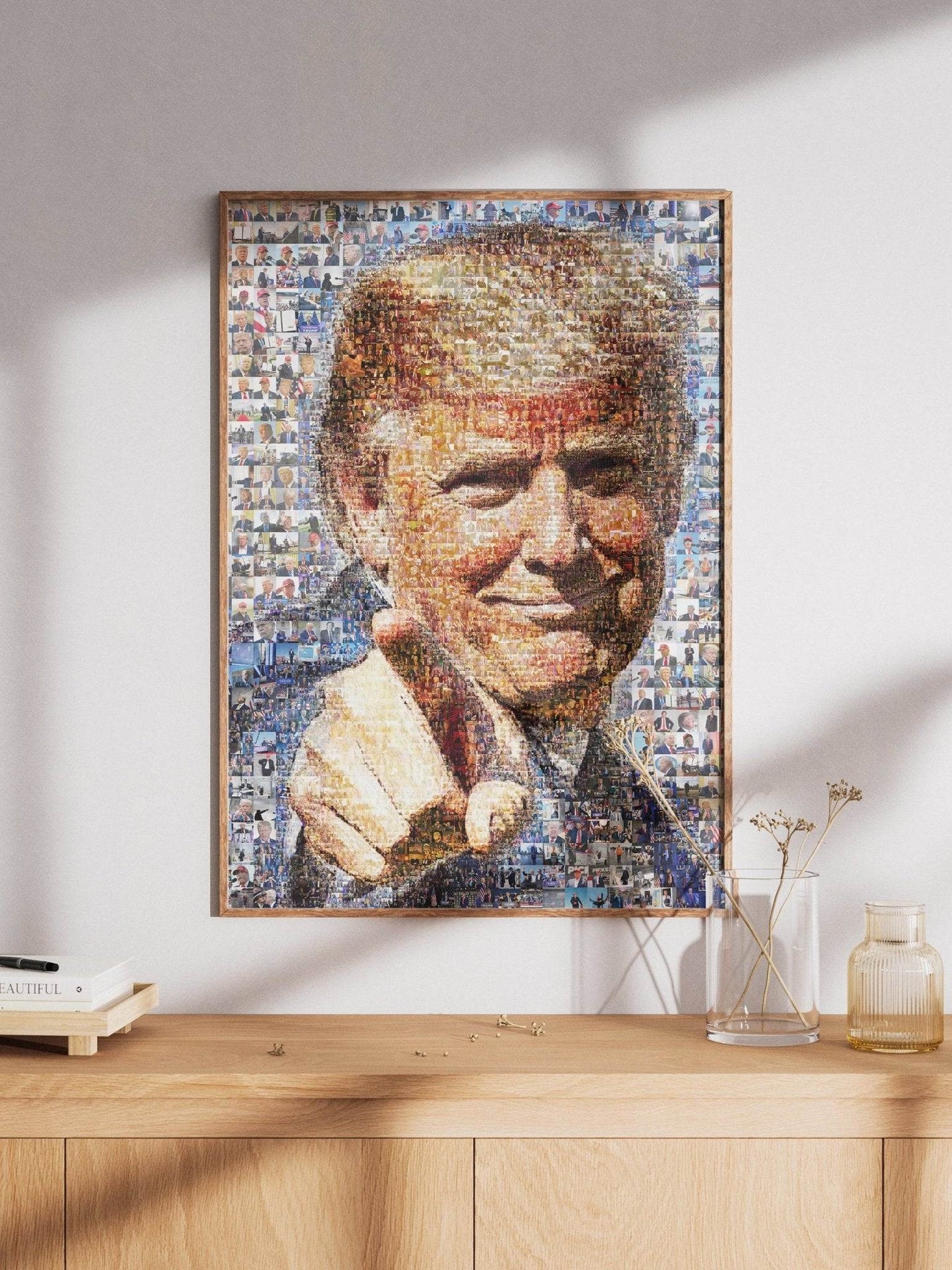 Donald Trump Smiling Portrait – Mosaic Made from Iconic Moments - AtelierMosaics