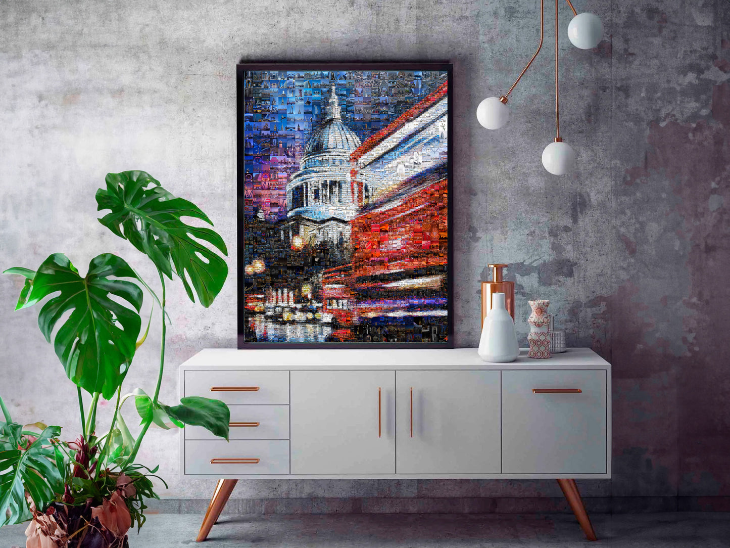 London Cityscape Painting with Red Double Decker Bus, Travel Art Print, Urban Wall Decor