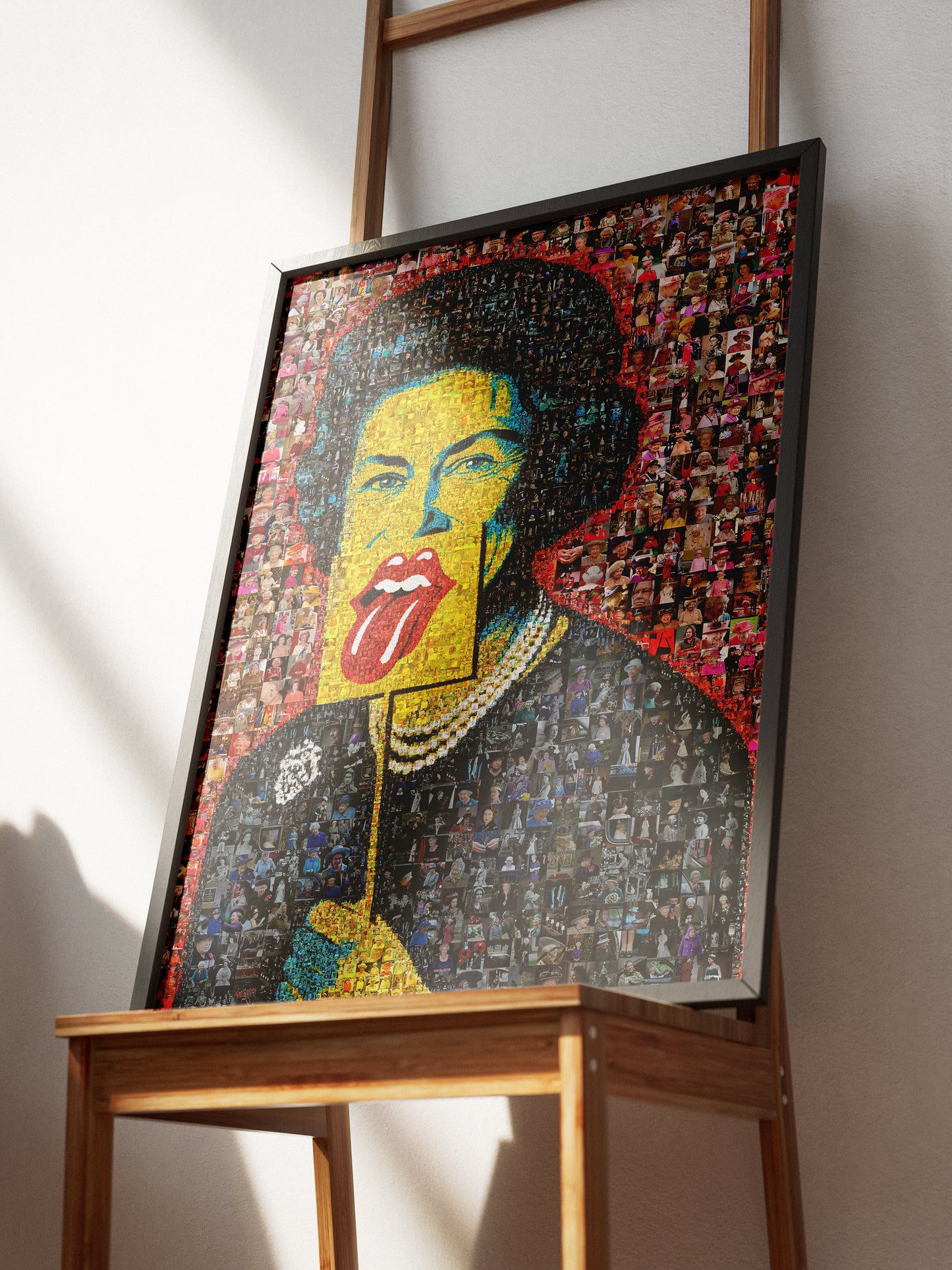 Unique Mosaic Artwork of Elizabeth II - Bold Pop Art Style Queen Portrait
