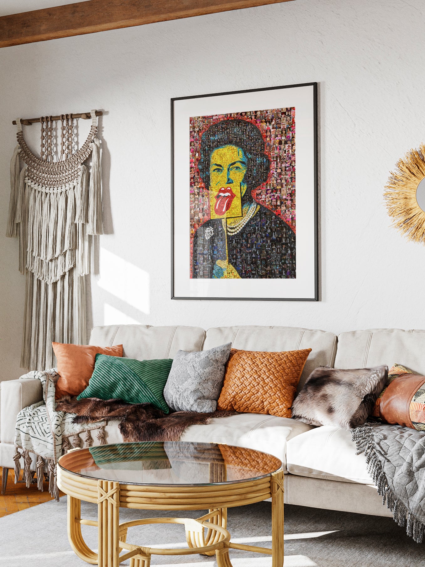 Unique Mosaic Artwork of Elizabeth II - Bold Pop Art Style Queen Portrait