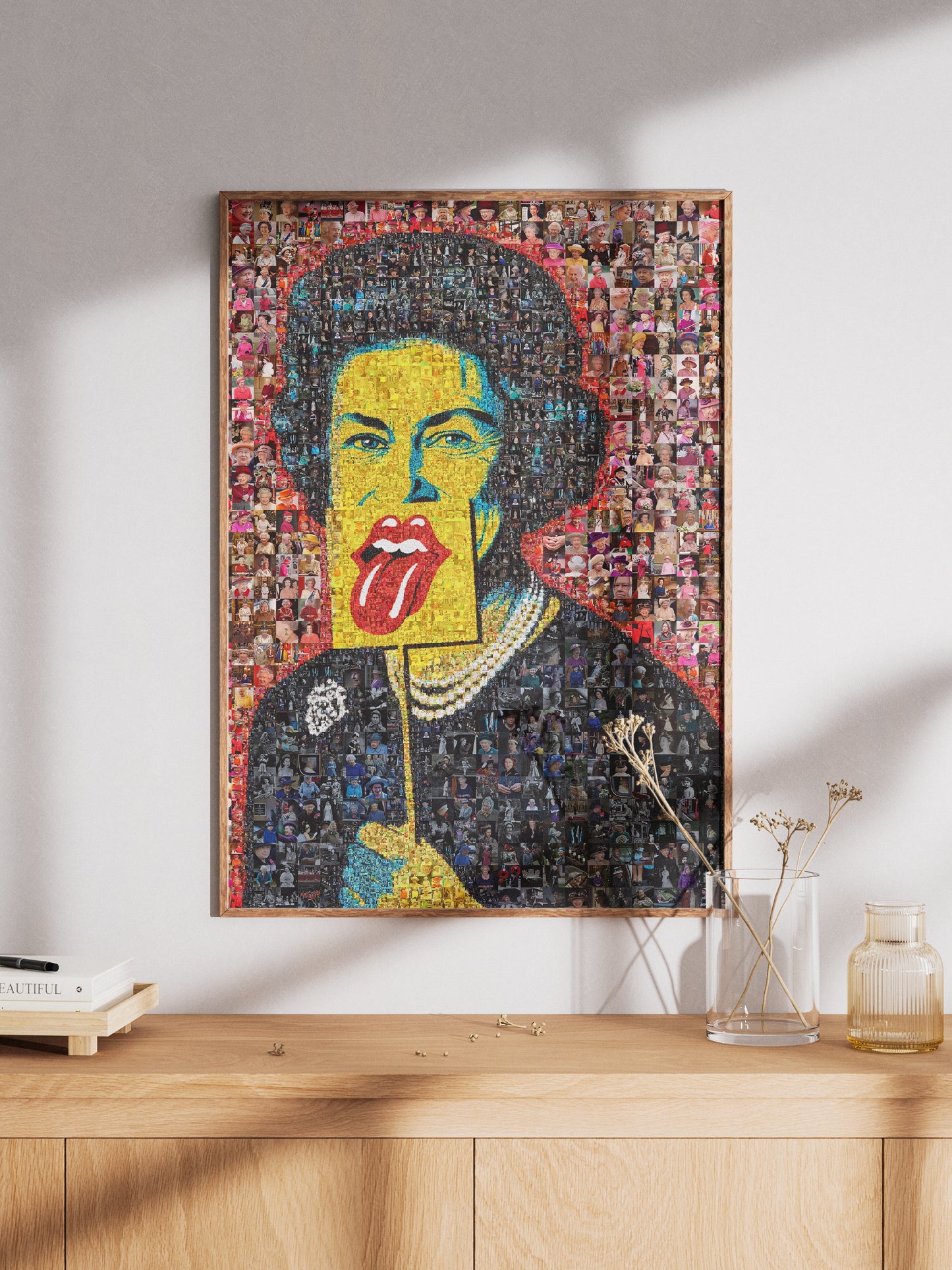 Unique Mosaic Artwork of Elizabeth II - Bold Pop Art Style Queen Portrait