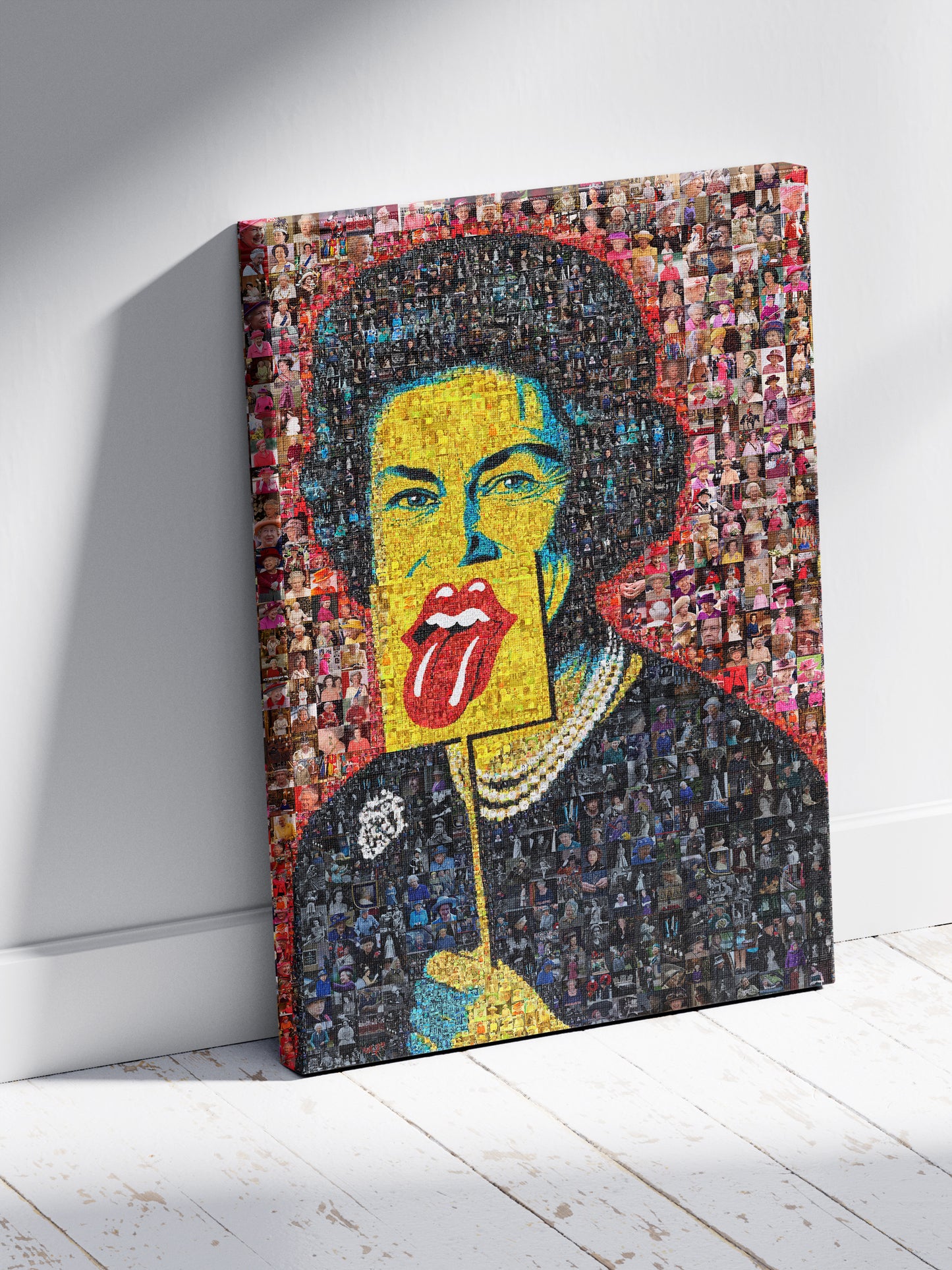 Unique Mosaic Artwork of Elizabeth II - Bold Pop Art Style Queen Portrait