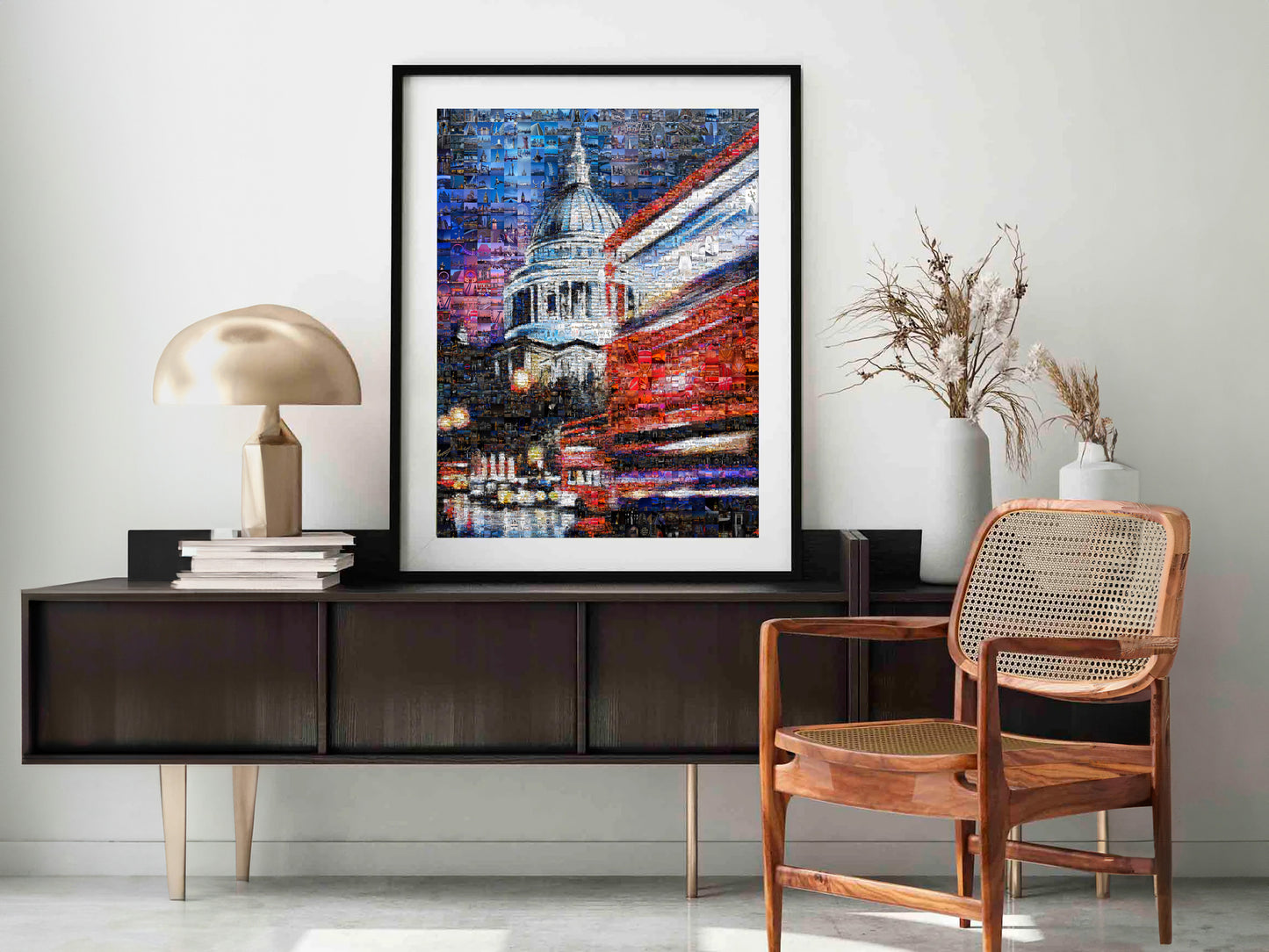 London Cityscape Painting with Red Double Decker Bus, Travel Art Print, Urban Wall Decor