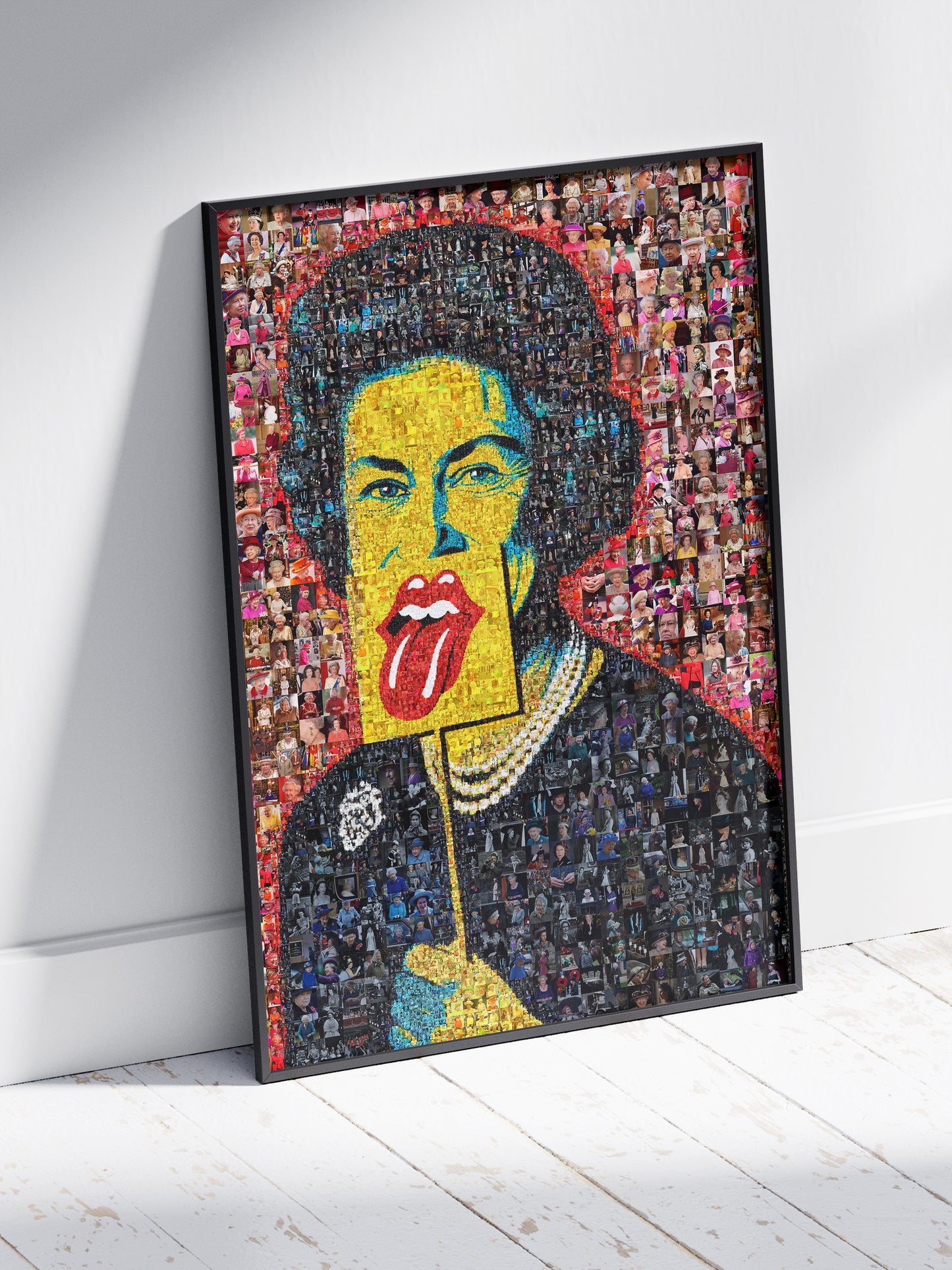 Unique Mosaic Artwork of Elizabeth II - Bold Pop Art Style Queen Portrait