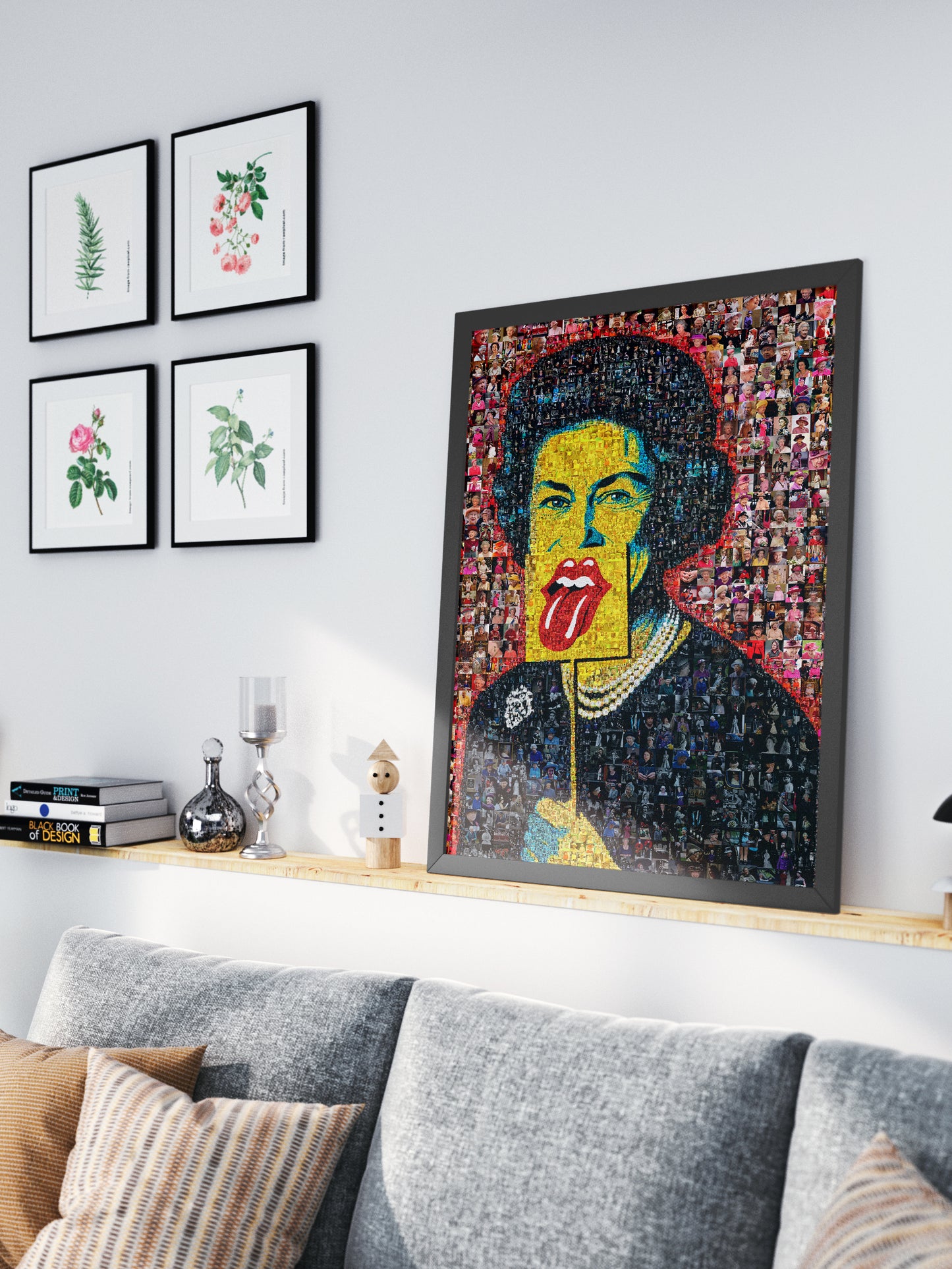 Unique Mosaic Artwork of Elizabeth II - Bold Pop Art Style Queen Portrait