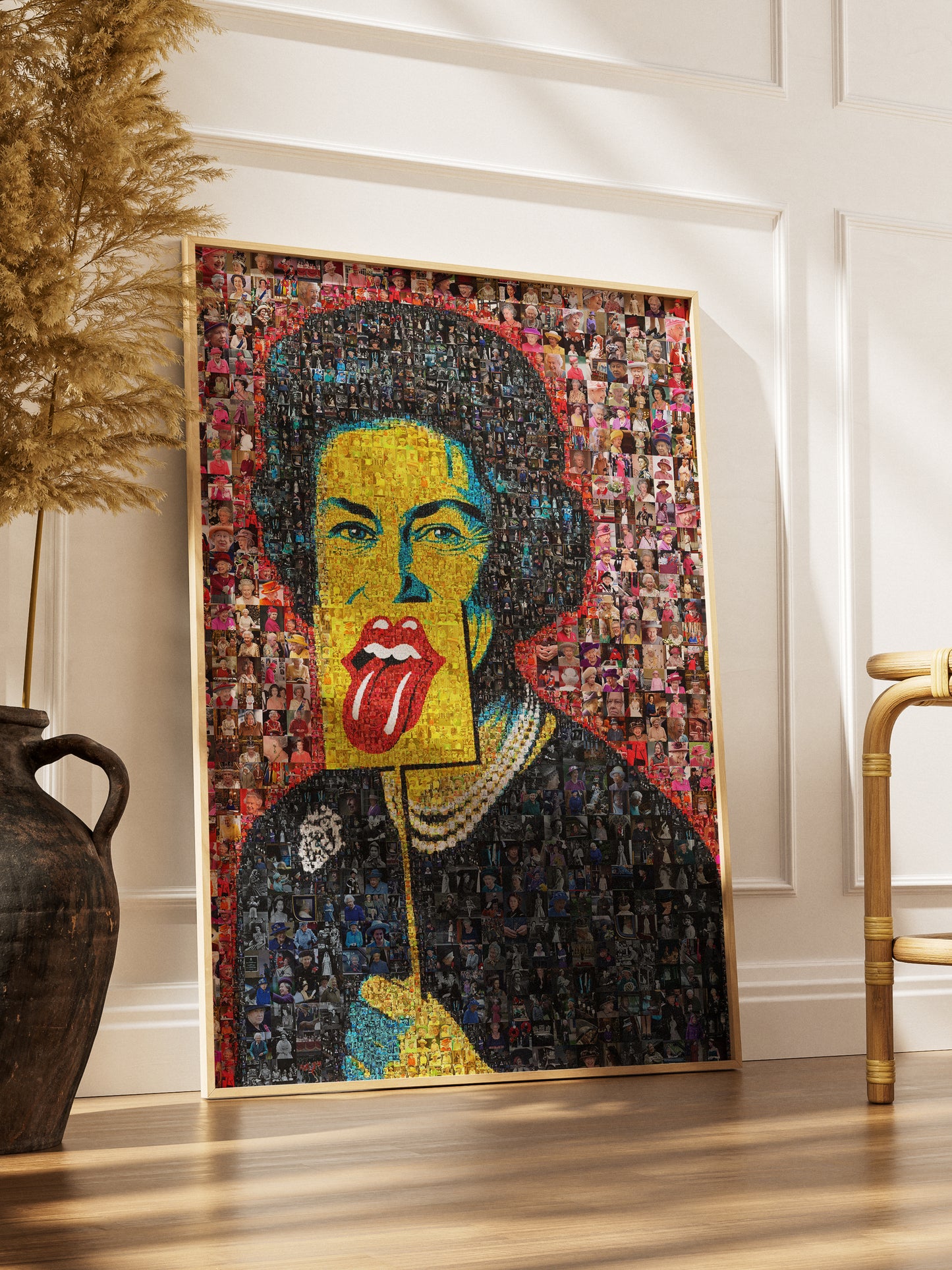 Unique Mosaic Artwork of Elizabeth II - Bold Pop Art Style Queen Portrait