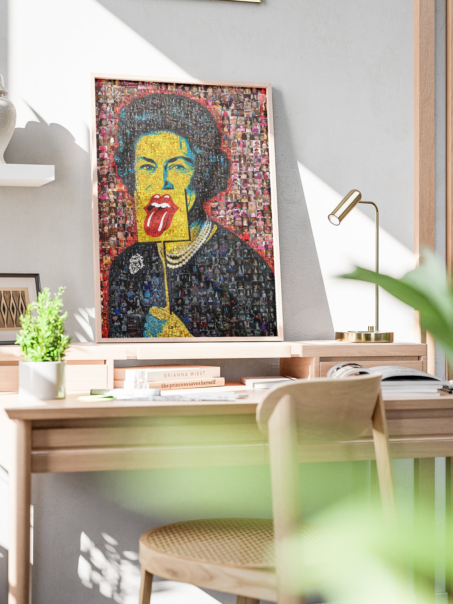 Unique Mosaic Artwork of Elizabeth II - Bold Pop Art Style Queen Portrait