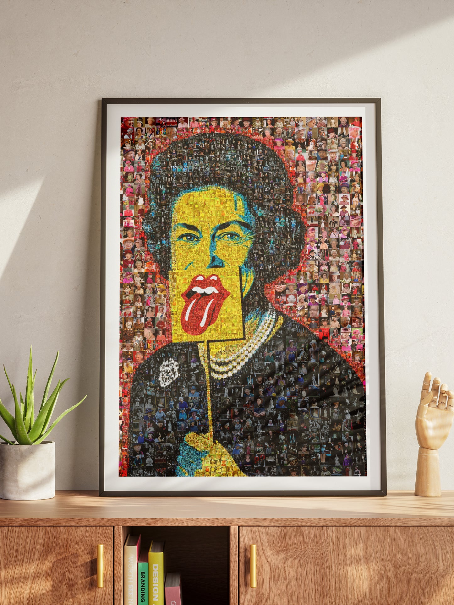 Unique Mosaic Artwork of Elizabeth II - Bold Pop Art Style Queen Portrait