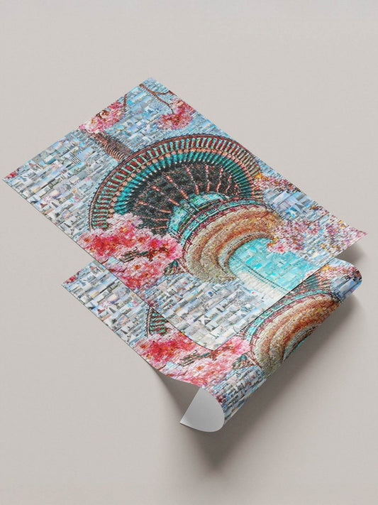 Tokyo Skytree cherry blossoms spring mosaic canvas - Japanese sakura wall art