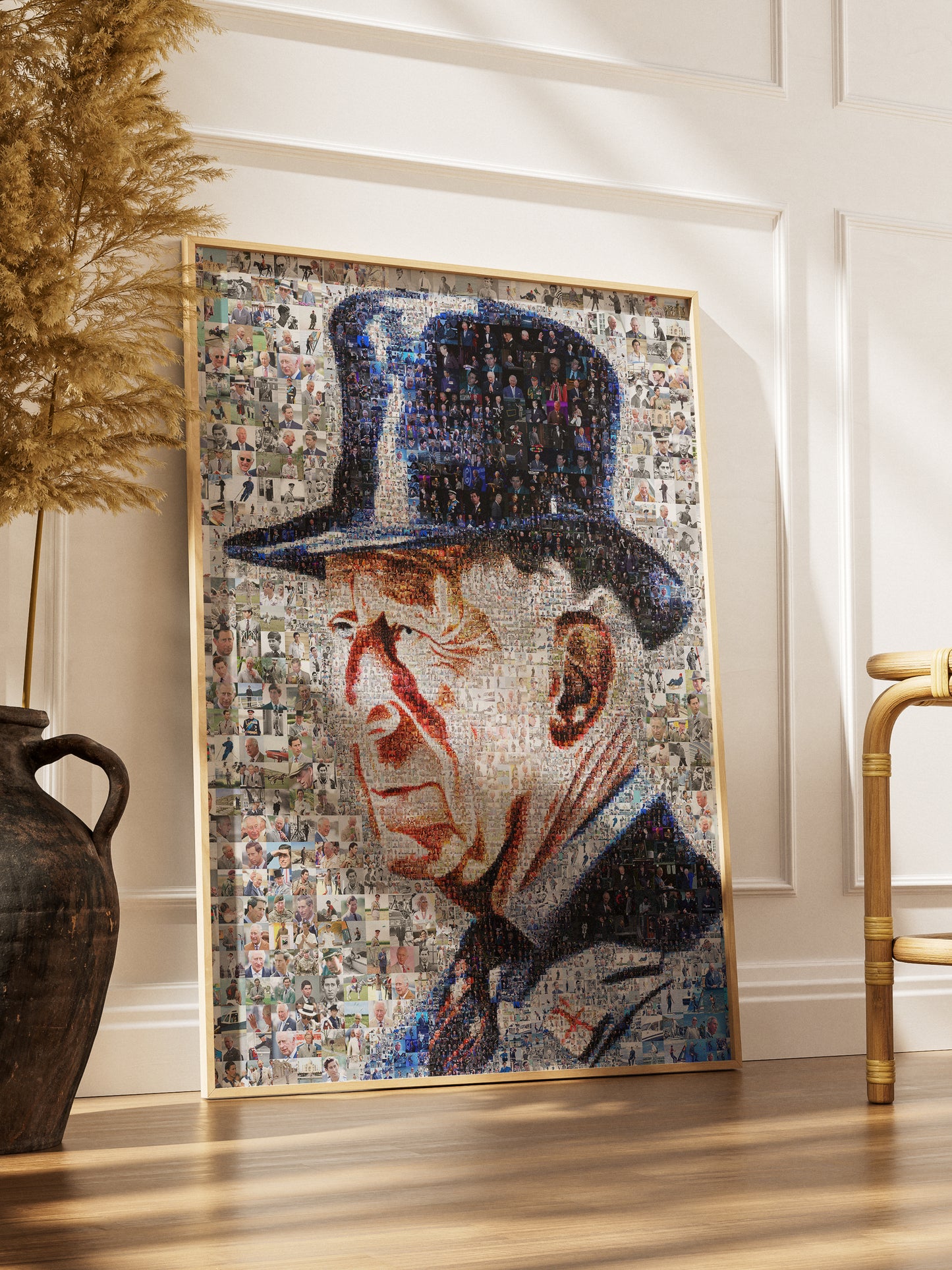 Stunning Mosaic Portrait of King Charles III - Unique Artwork for Collectors and Royal Enthusiasts
