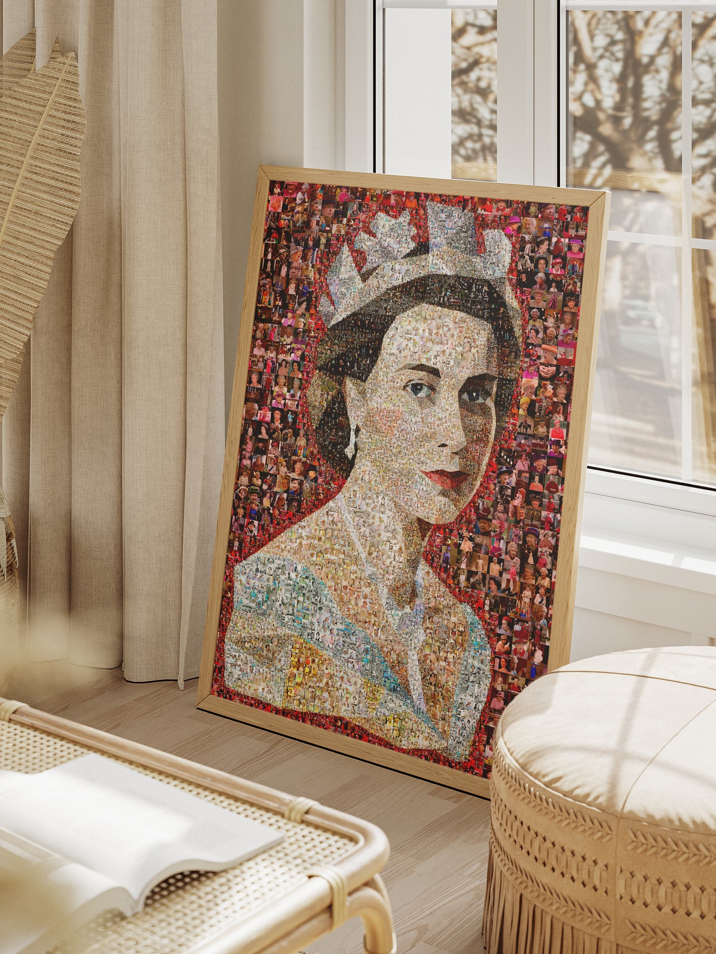 Unique Mosaic Artwork of Queen Elizabeth II with David Bowie Inspired Design - Perfect for Home Decor