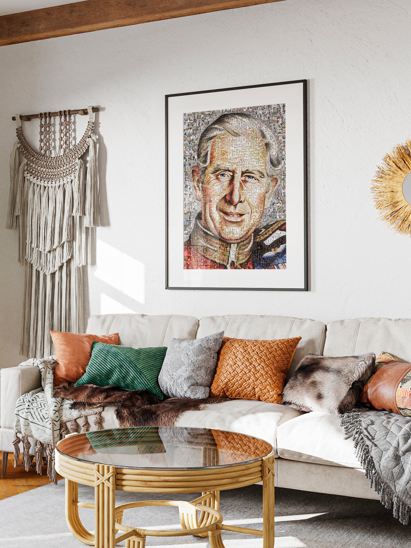 Stunning Mosaic Artwork of King Charles III - Elegant British Royal Portrait