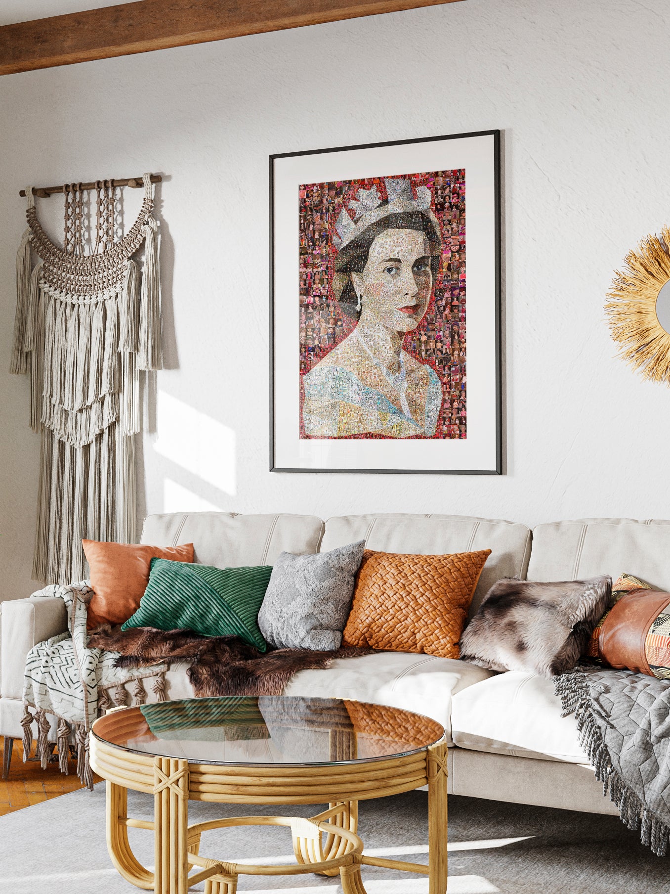 Unique Mosaic Artwork of Queen Elizabeth II with David Bowie Inspired Design - Perfect for Home Decor