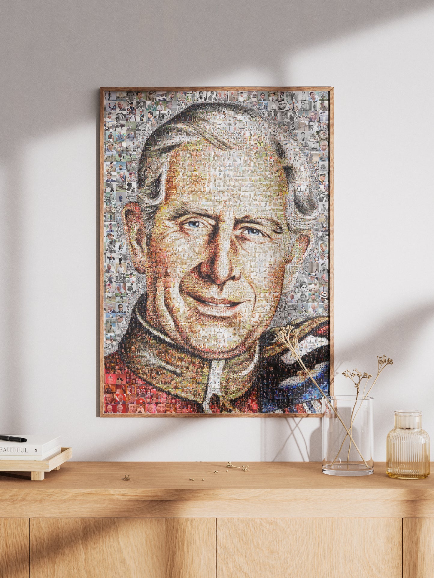 Stunning Mosaic Artwork of King Charles III - Elegant British Royal Portrait