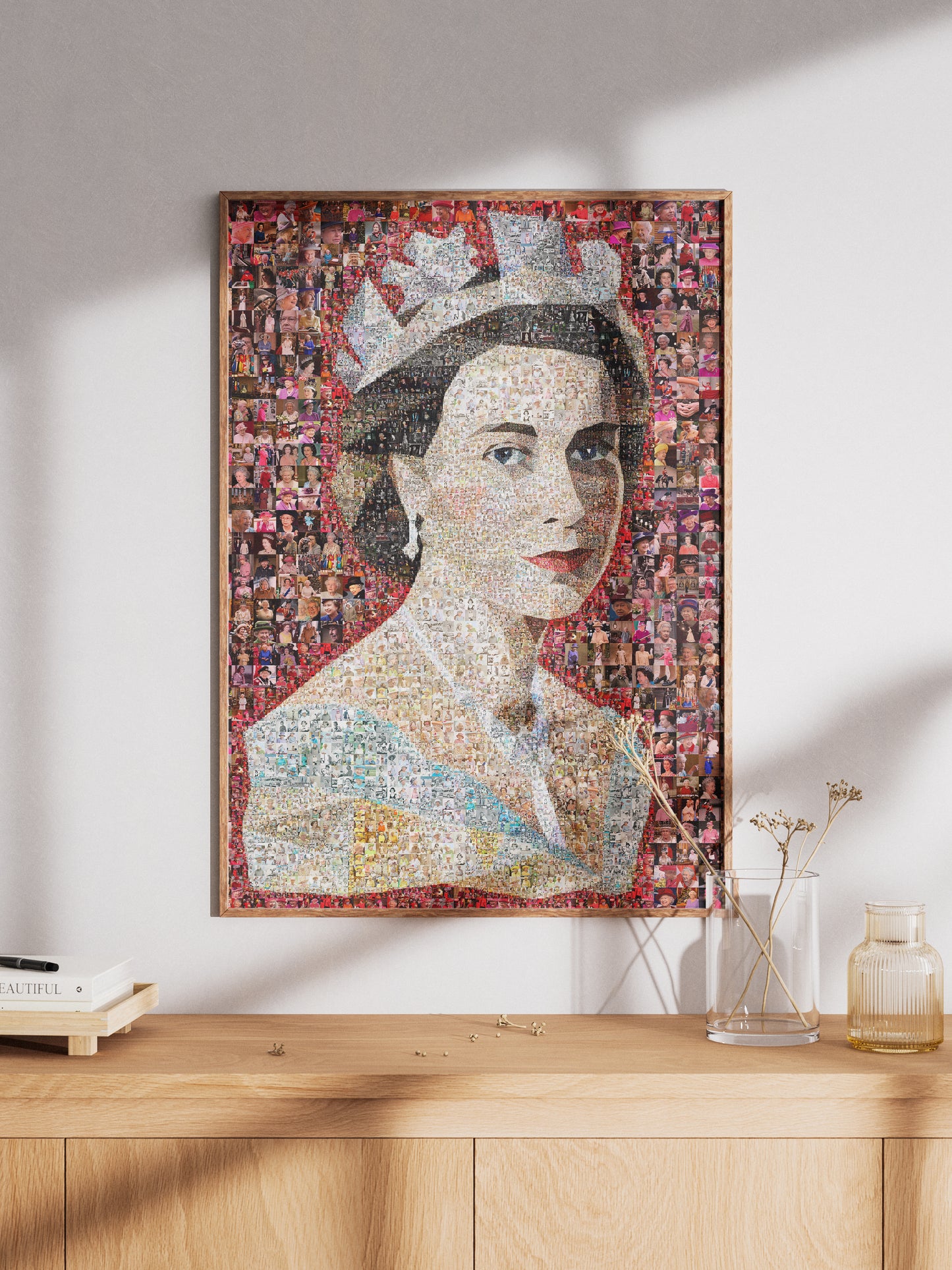 Unique Mosaic Artwork of Queen Elizabeth II with David Bowie Inspired Design - Perfect for Home Decor