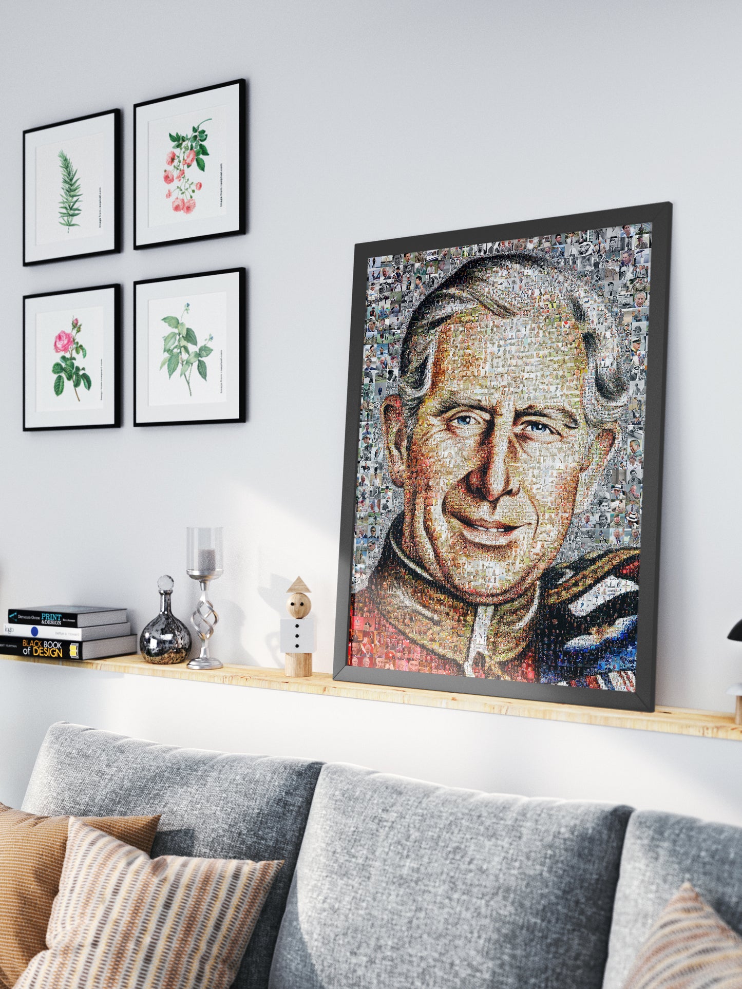 Stunning Mosaic Artwork of King Charles III - Elegant British Royal Portrait