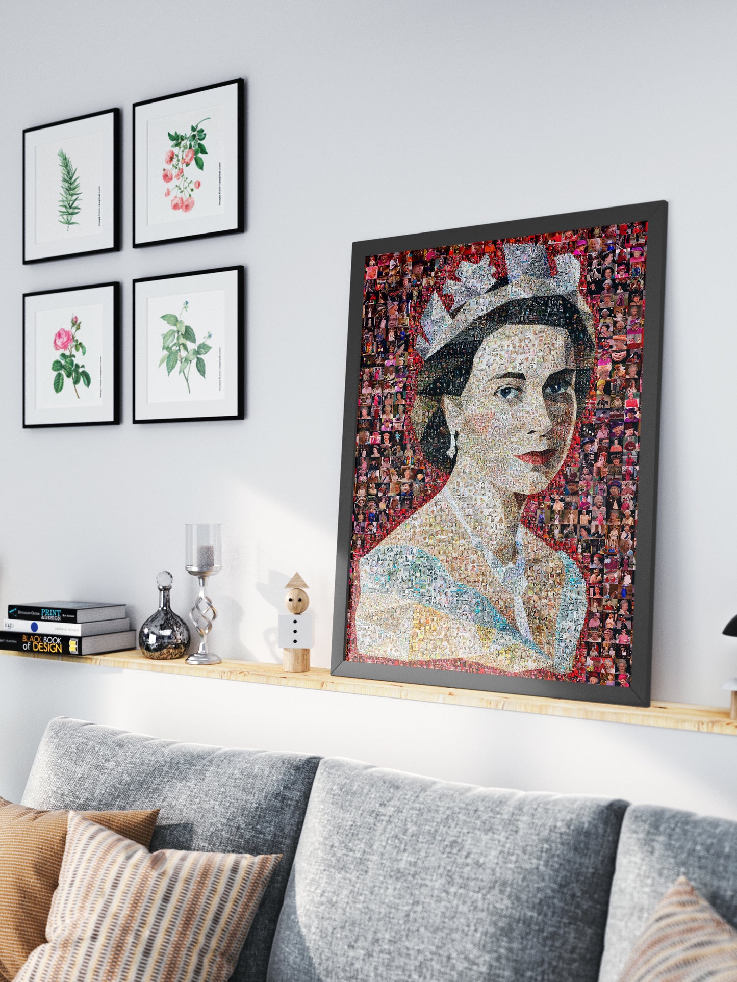 Unique Mosaic Artwork of Queen Elizabeth II with David Bowie Inspired Design - Perfect for Home Decor