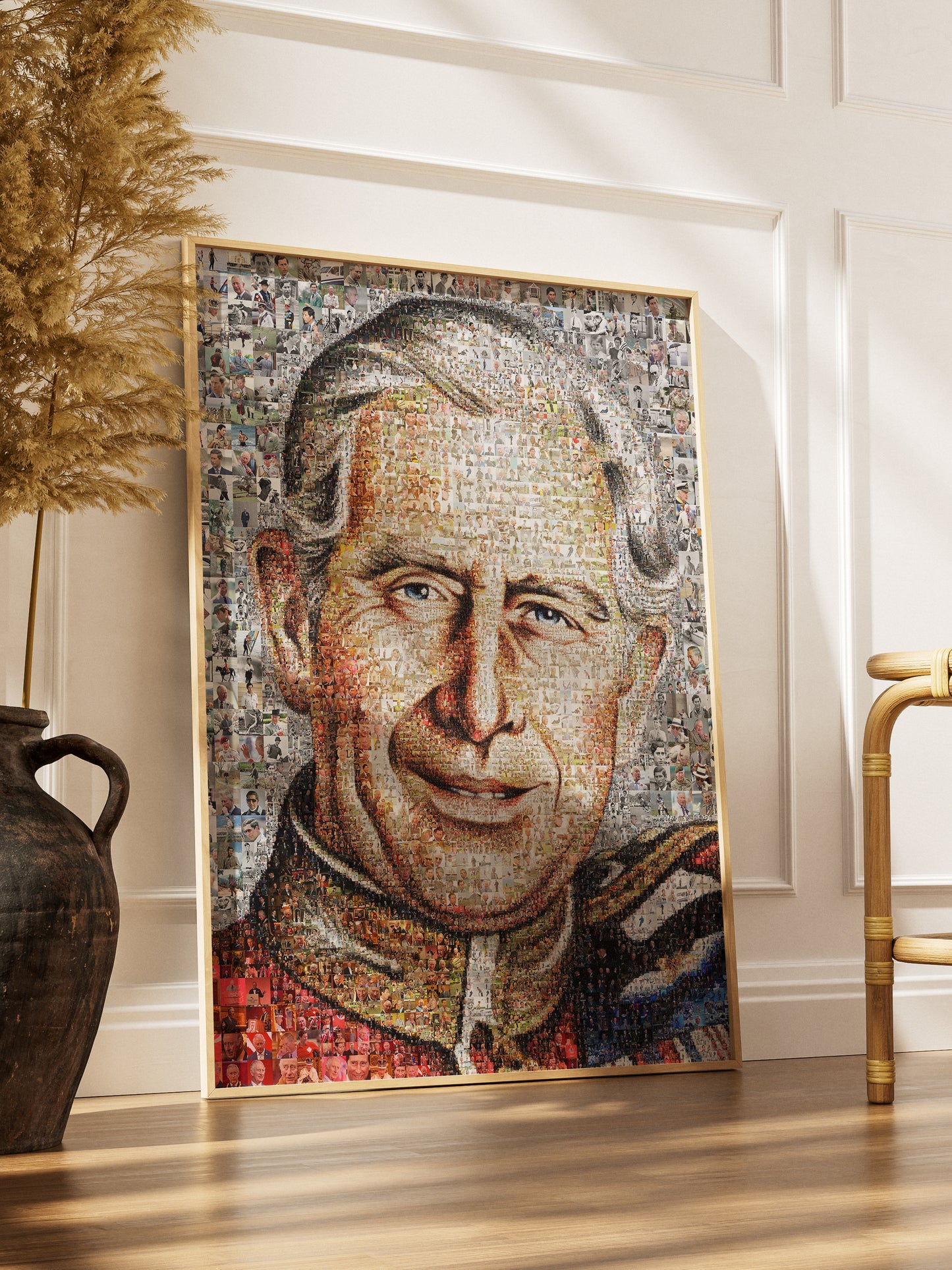 Stunning Mosaic Artwork of King Charles III - Elegant British Royal Portrait