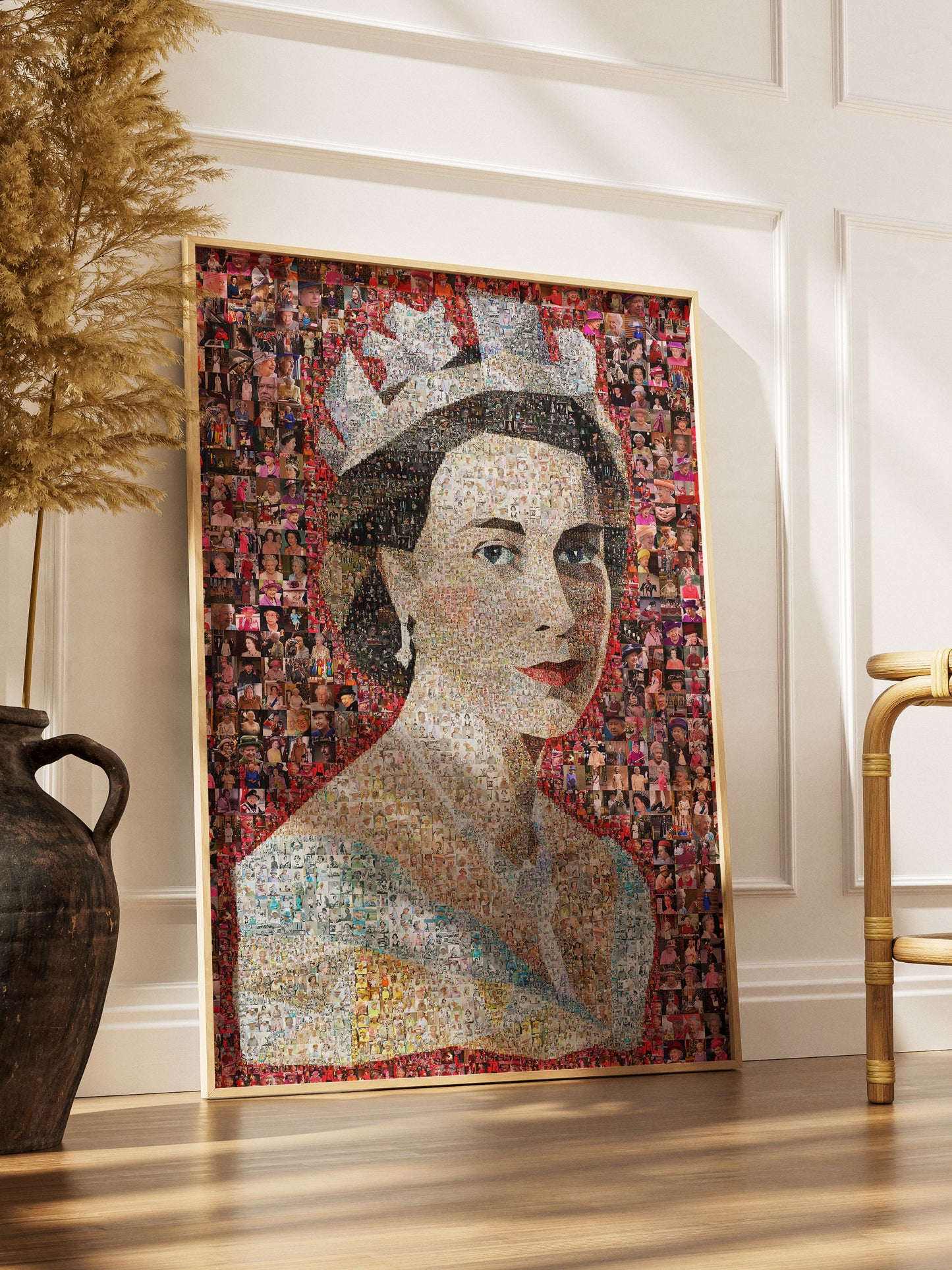 Unique Mosaic Artwork of Queen Elizabeth II with David Bowie Inspired Design - Perfect for Home Decor