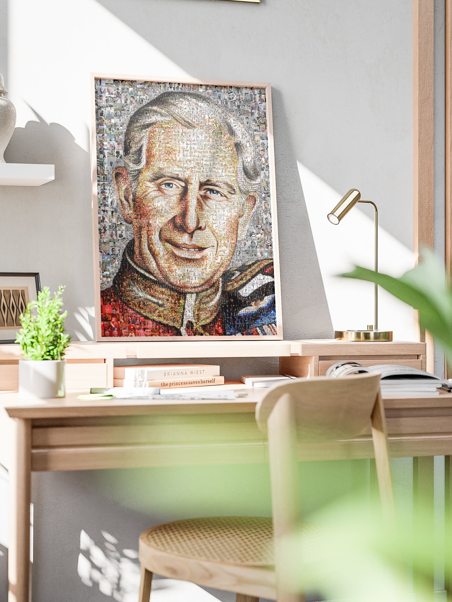 Stunning Mosaic Artwork of King Charles III - Elegant British Royal Portrait