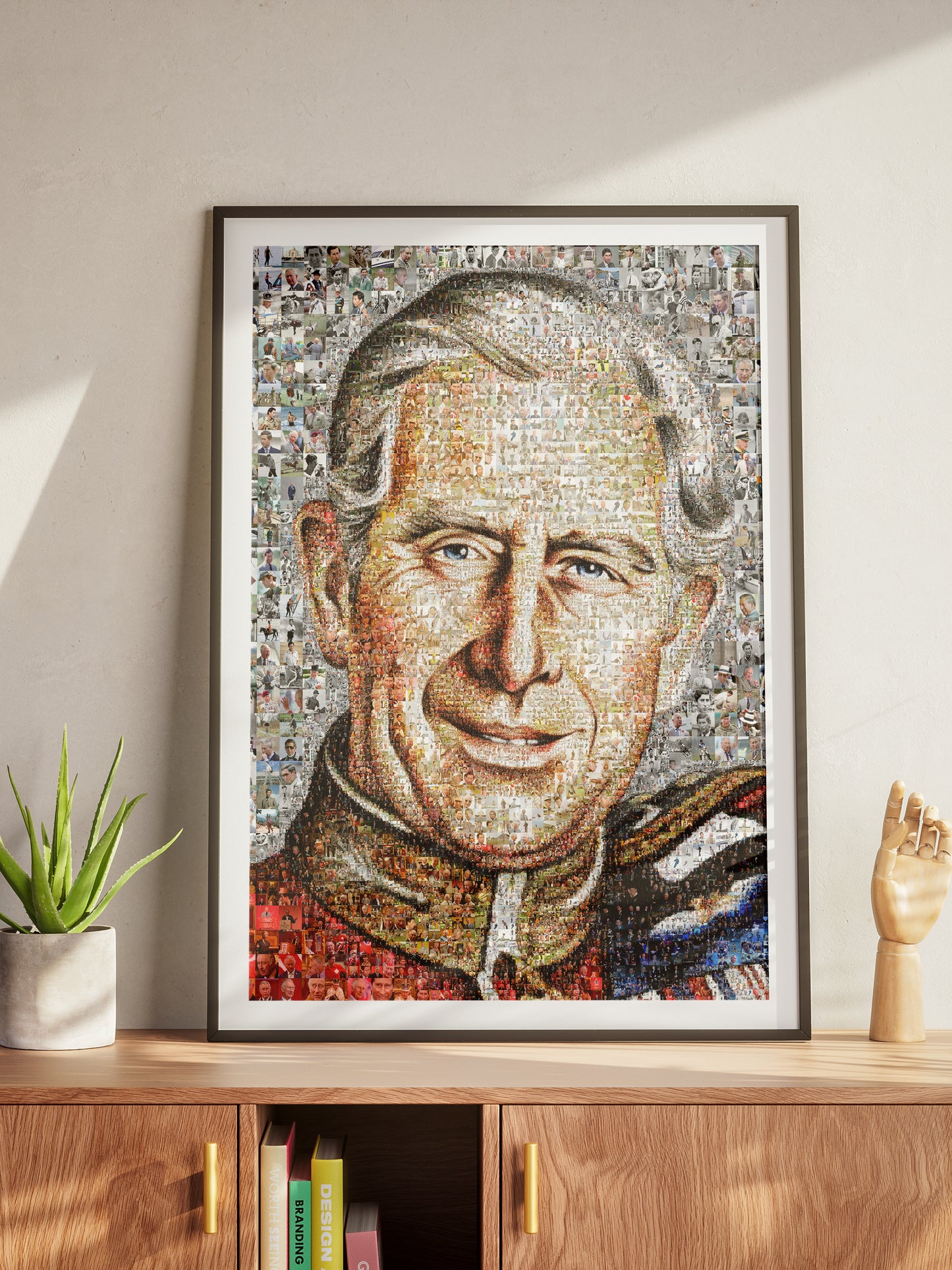 Stunning Mosaic Artwork of King Charles III - Elegant British Royal Portrait