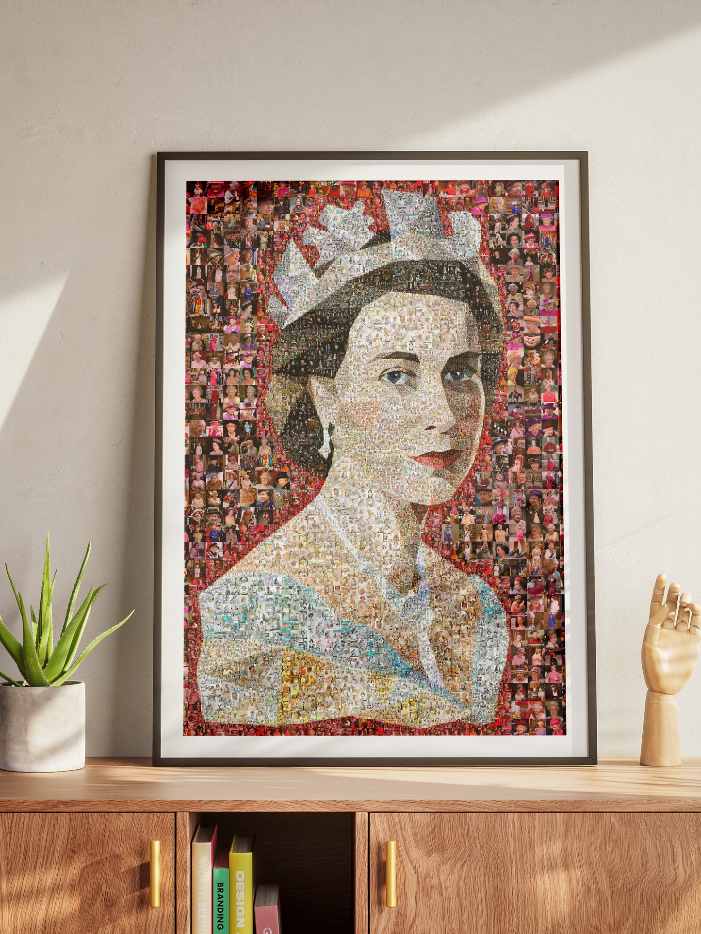 Unique Mosaic Artwork of Queen Elizabeth II with David Bowie Inspired Design - Perfect for Home Decor
