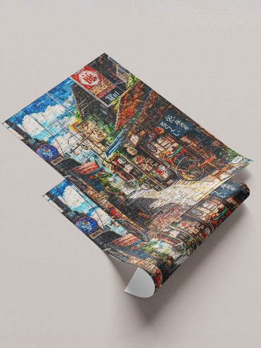 Tokyo backstreet Japanese mosaic canvas - Japanese urban wall art