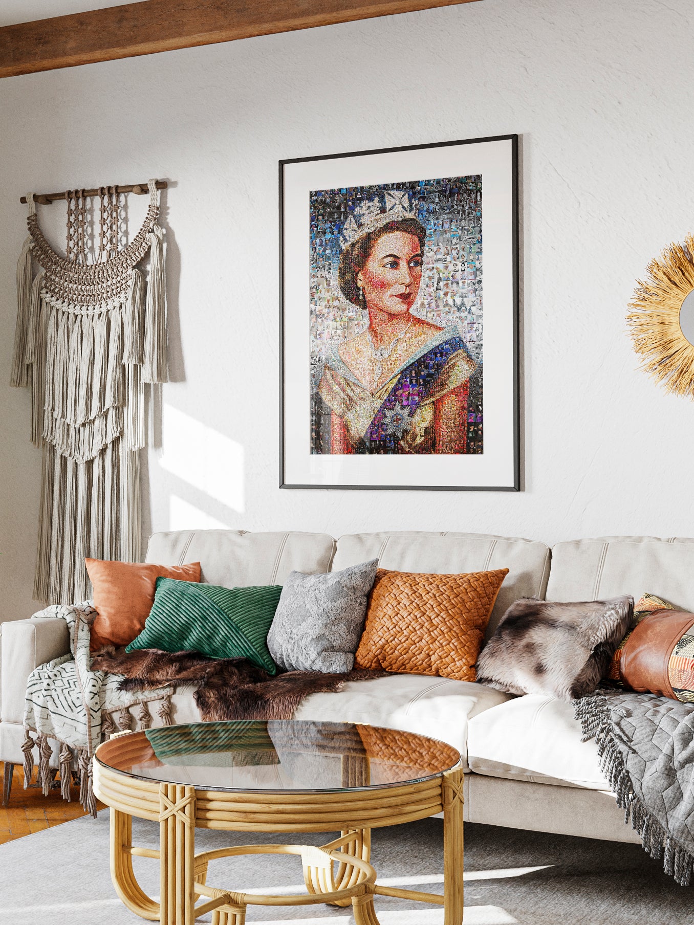 Elegant Mosaic Artwork of Queen Elizabeth II - Timeless Tribute to a Monarch