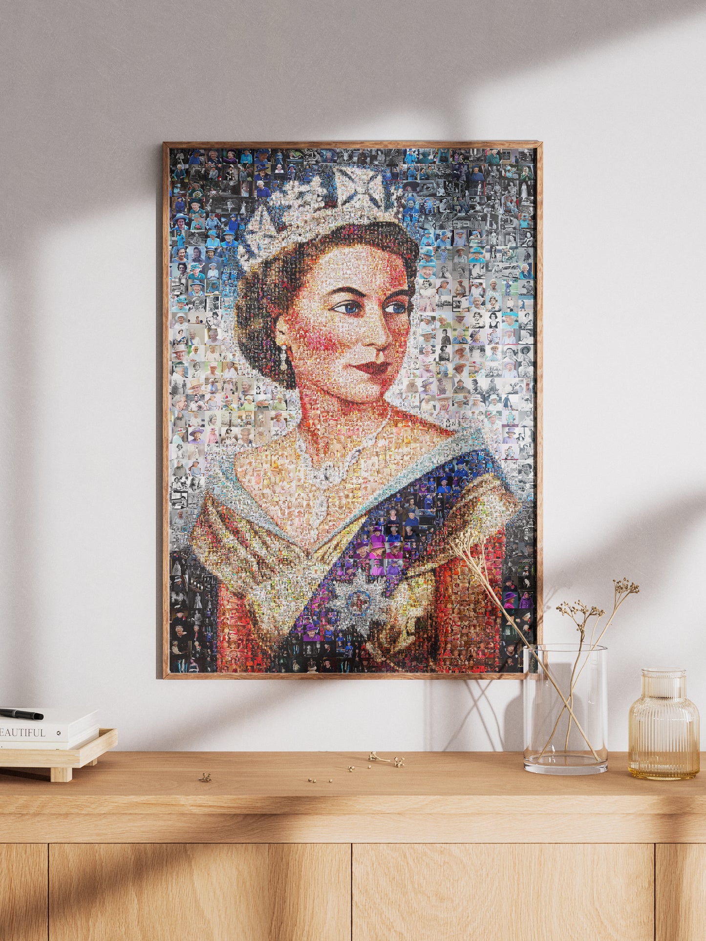 Elegant Mosaic Artwork of Queen Elizabeth II - Timeless Tribute to a Monarch
