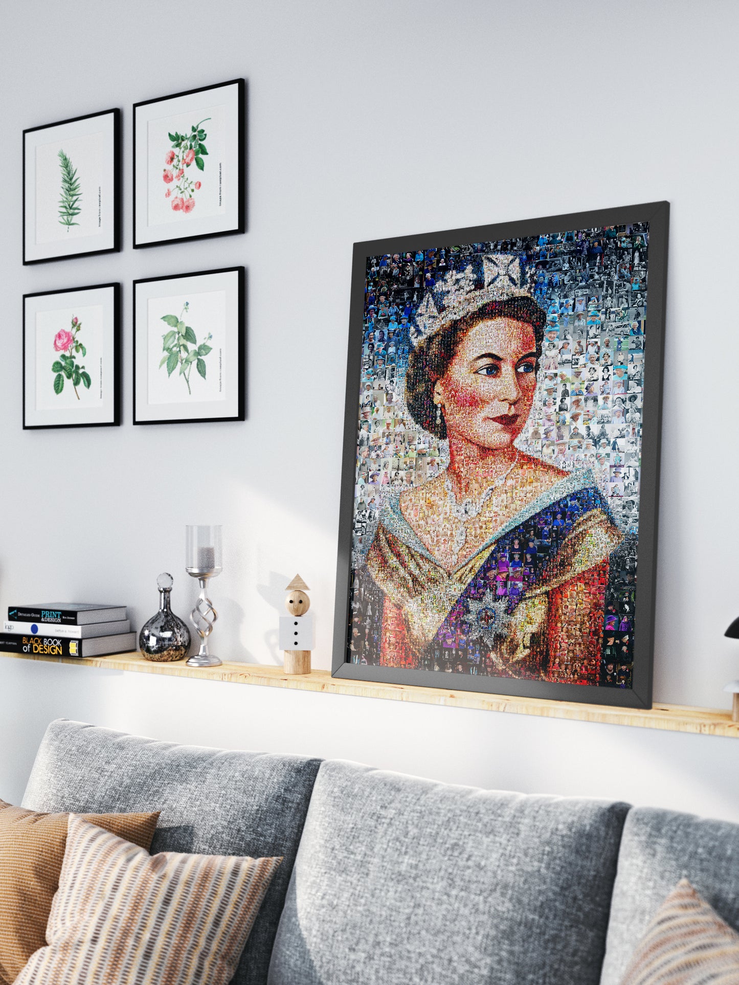 Elegant Mosaic Artwork of Queen Elizabeth II - Timeless Tribute to a Monarch