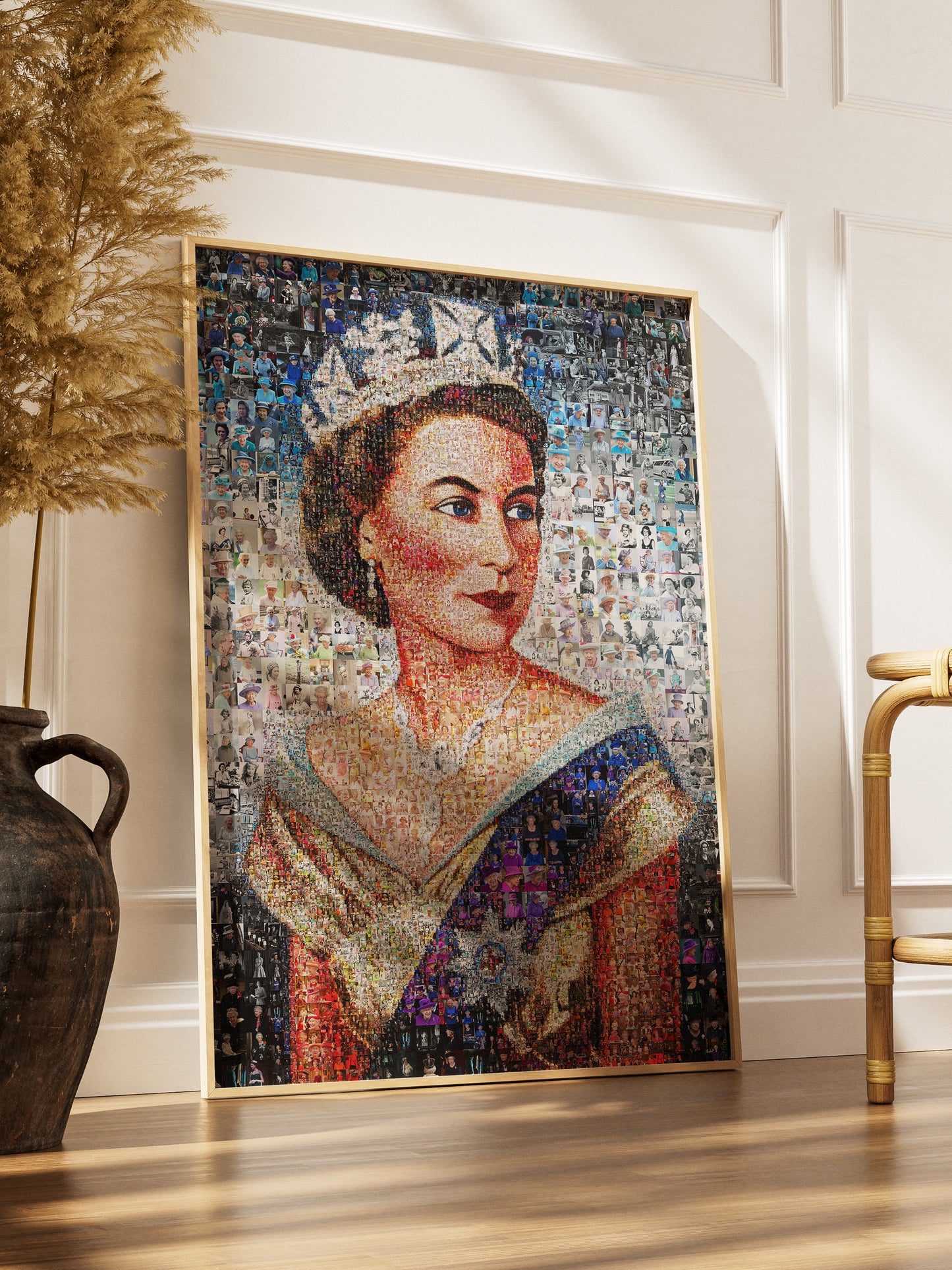 Elegant Mosaic Artwork of Queen Elizabeth II - Timeless Tribute to a Monarch