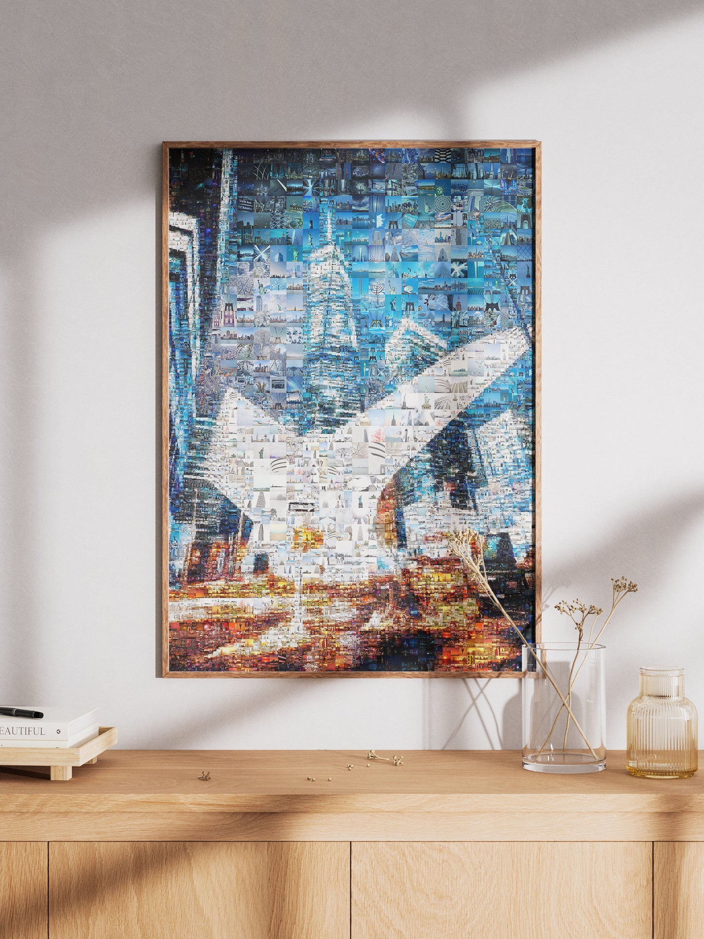 Stunning Blue Mosaic Artwork - Unique Cityscape Collage for Modern Home Decor AtelierMosaics