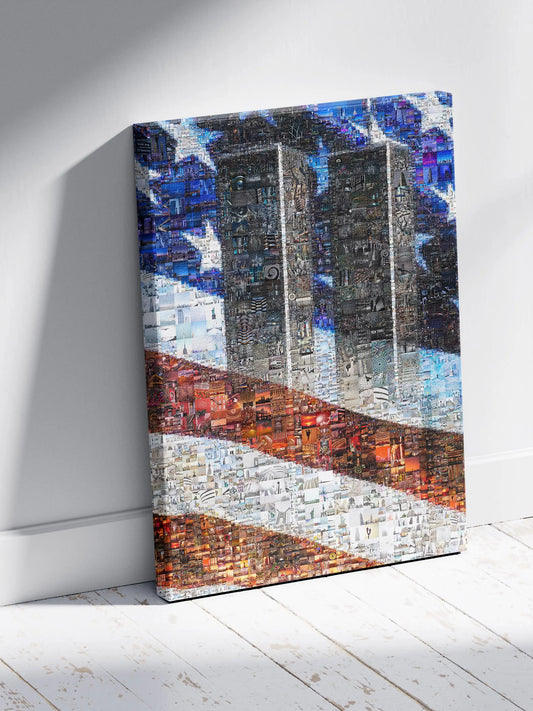 Stunning Mosaic Art of the Twin Towers & American Flag - Unique Wall Décor for Home or Office AtelierMosaics