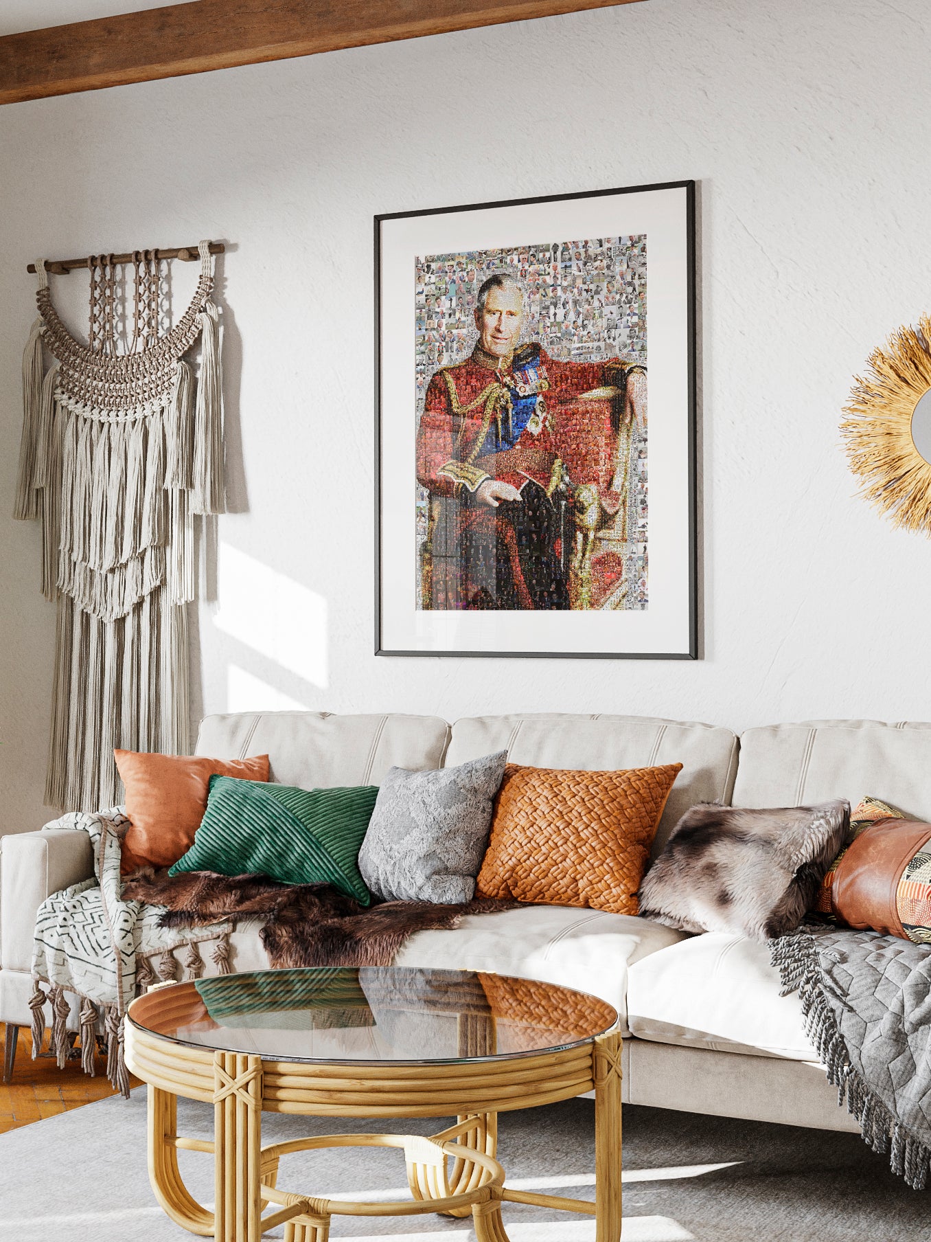 Stunning Mosaic Artwork of King Charles III - Elegant Royal Portrait for Home Decor