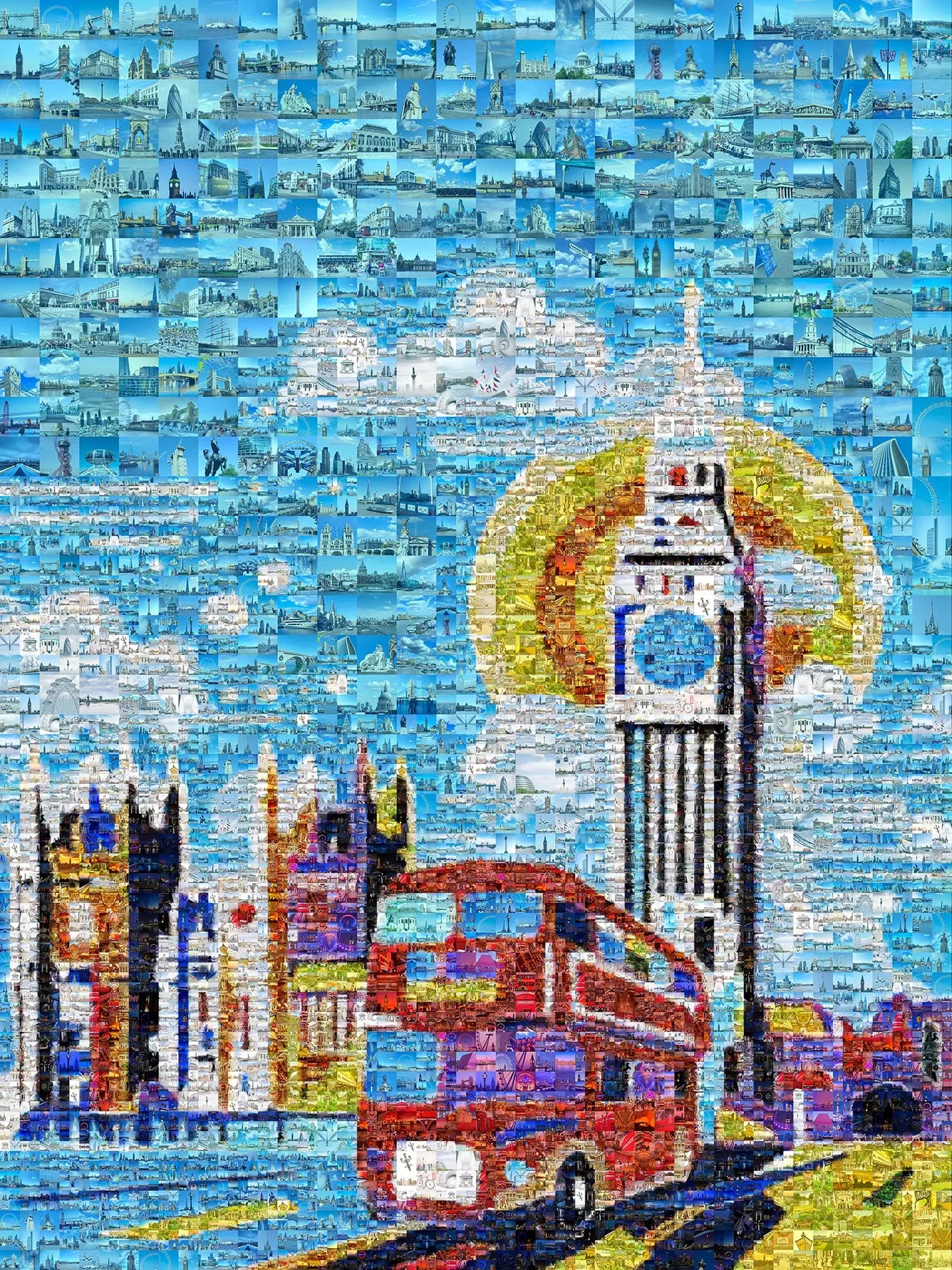 Vibrant London Mosaic Art – Iconic Double-Decker Bus & Big Ben – Perfect Wall Decor for Home & Office AtelierMosaics