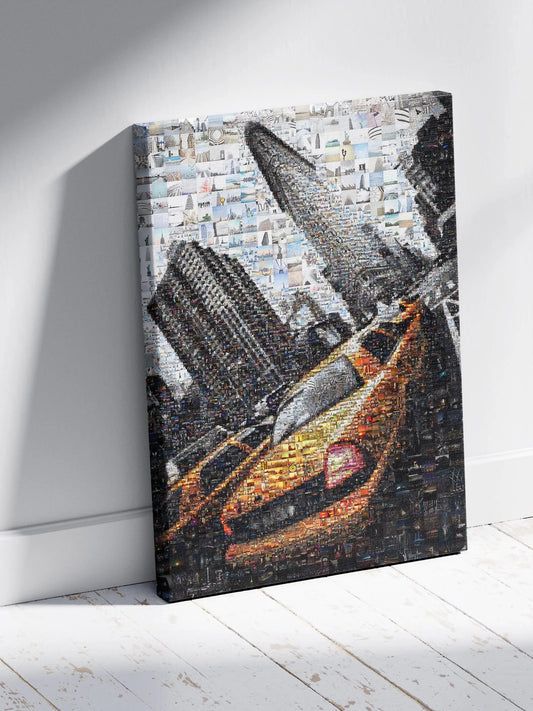 Vibrant Cityscape Mosaic Art - Unique Artwork Featuring Iconic Urban Scenes and Yellow Taxi Cabs AtelierMosaics