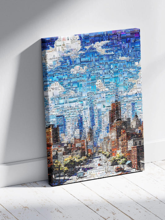 Stunning Mosaic Artwork: Cityscape in Blue - Unique Wall Art for Home Décor and Office Spaces AtelierMosaics