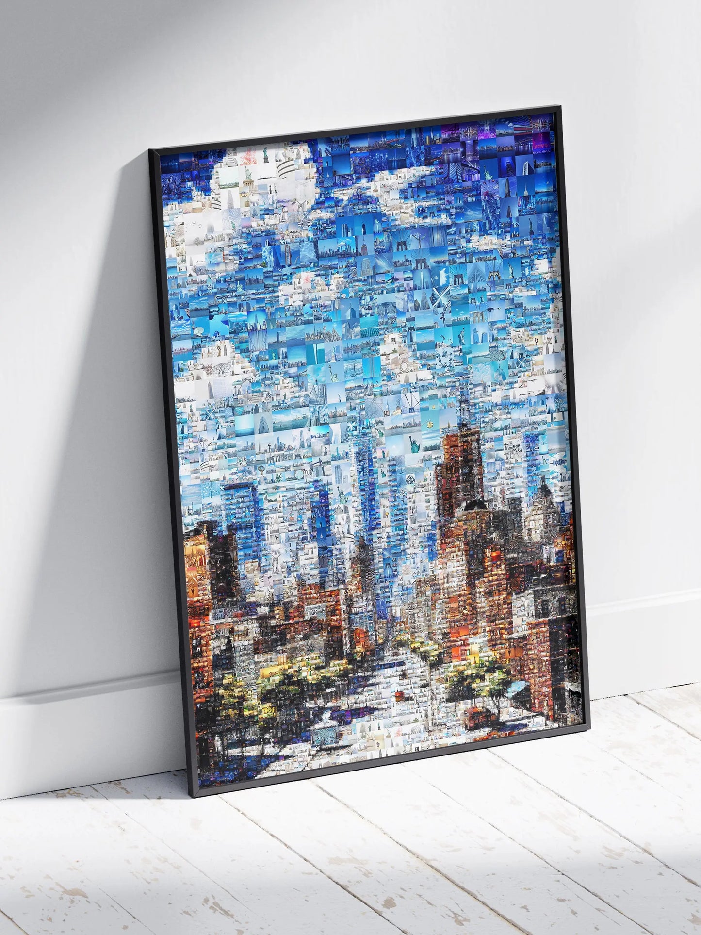 Stunning Mosaic Artwork: Cityscape in Blue - Unique Wall Art for Home Décor and Office Spaces AtelierMosaics