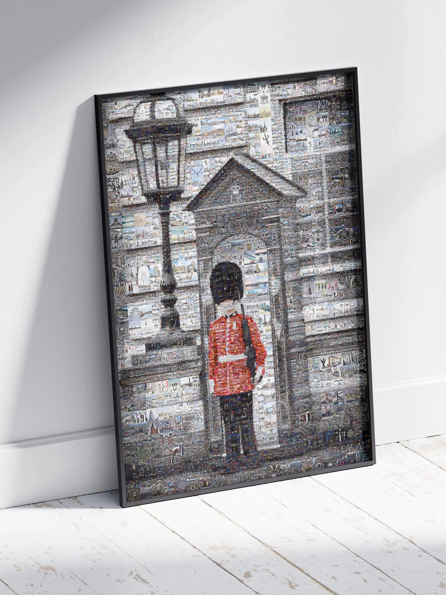 Stunning Mosaic Artwork: Iconic London Guard in a Vibrant Collage of City Landmarks AtelierMosaics