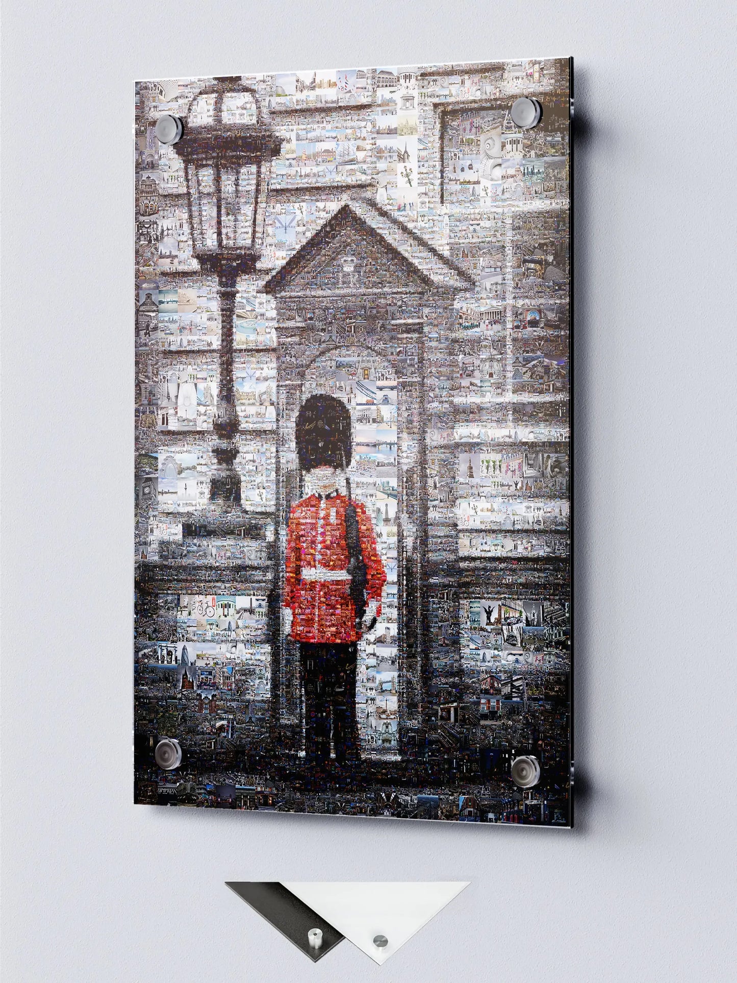 Stunning Mosaic Artwork: Iconic London Guard in a Vibrant Collage of City Landmarks AtelierMosaics
