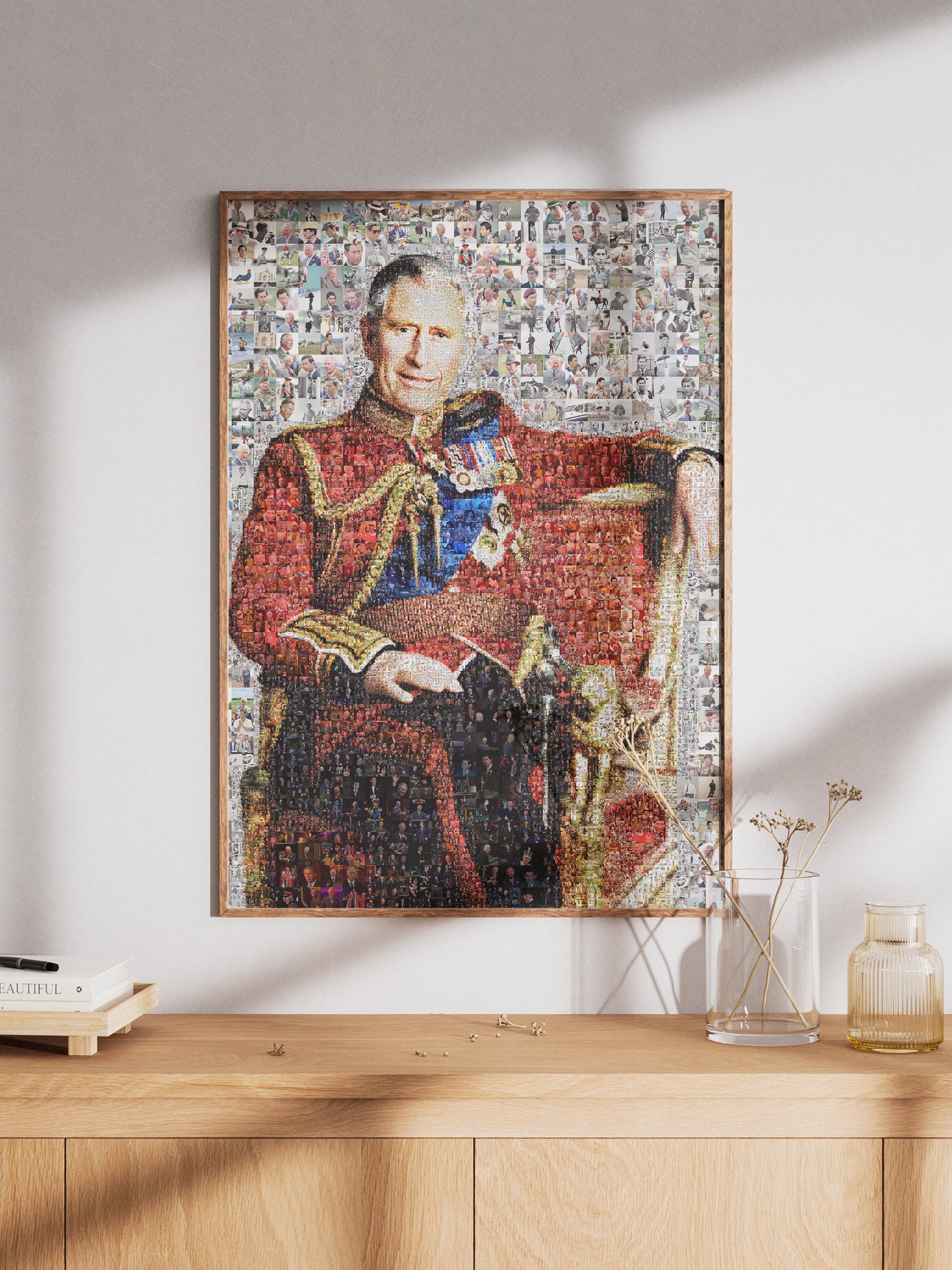 Stunning Mosaic Artwork of King Charles III - Elegant Royal Portrait for Home Decor