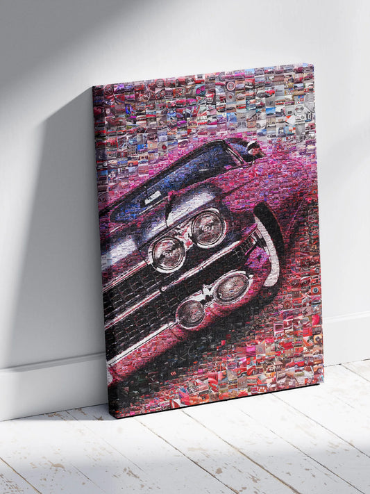 Dynamic Car Mosaic Art - Vintage Automotive Collage for Car Enthusiasts | Ideal Wall Decor AtelierMosaics