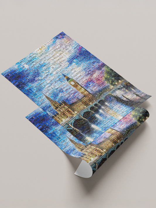 Stunning London Mosaic Artwork - Iconic Landmarks in Vibrant Blue AtelierMosaics