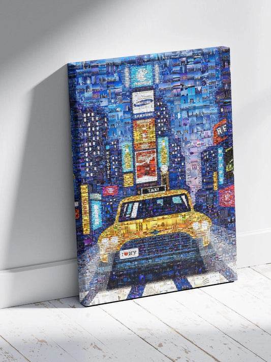 Stunning NYC Taxi Mosaic Artwork - Vibrant Cityscape Wall Art for Home & Office Decor AtelierMosaics