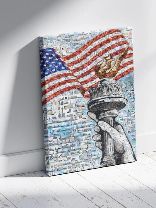 Stunning American Flag Mosaic Art - Liberty Torch & Iconic Landmarks AtelierMosaics