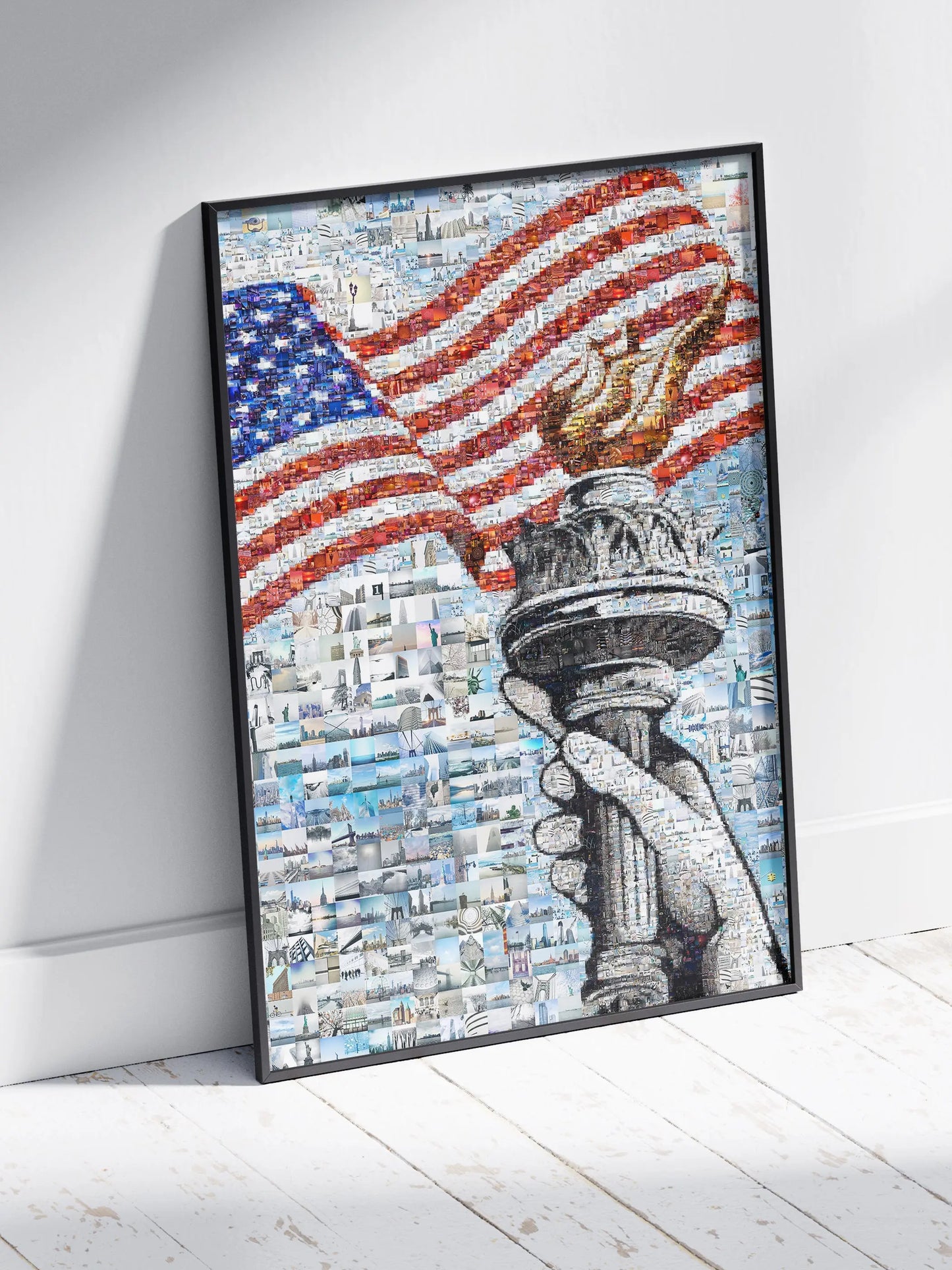 Stunning American Flag Mosaic Art - Liberty Torch & Iconic Landmarks AtelierMosaics