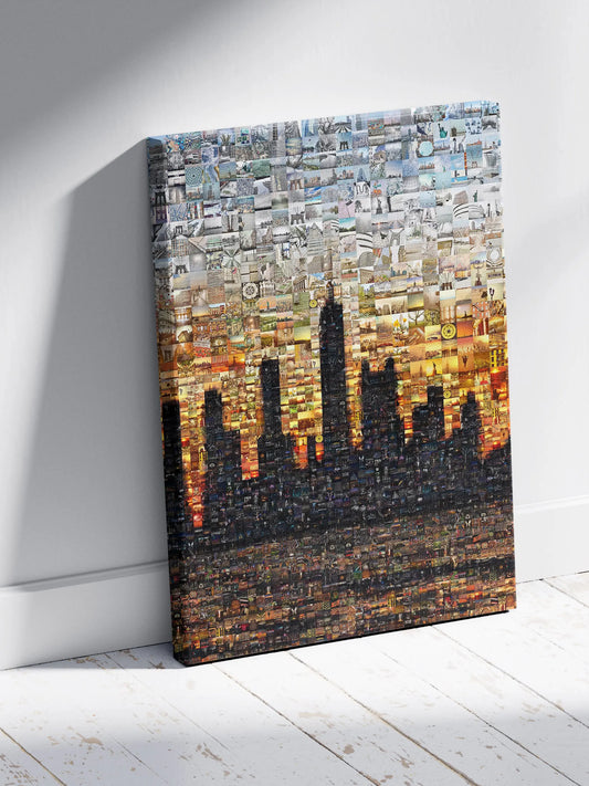 Stunning Mosaic Artwork: City Skyline at Sunset - Unique Decorative Wall Art for Home or Office AtelierMosaics