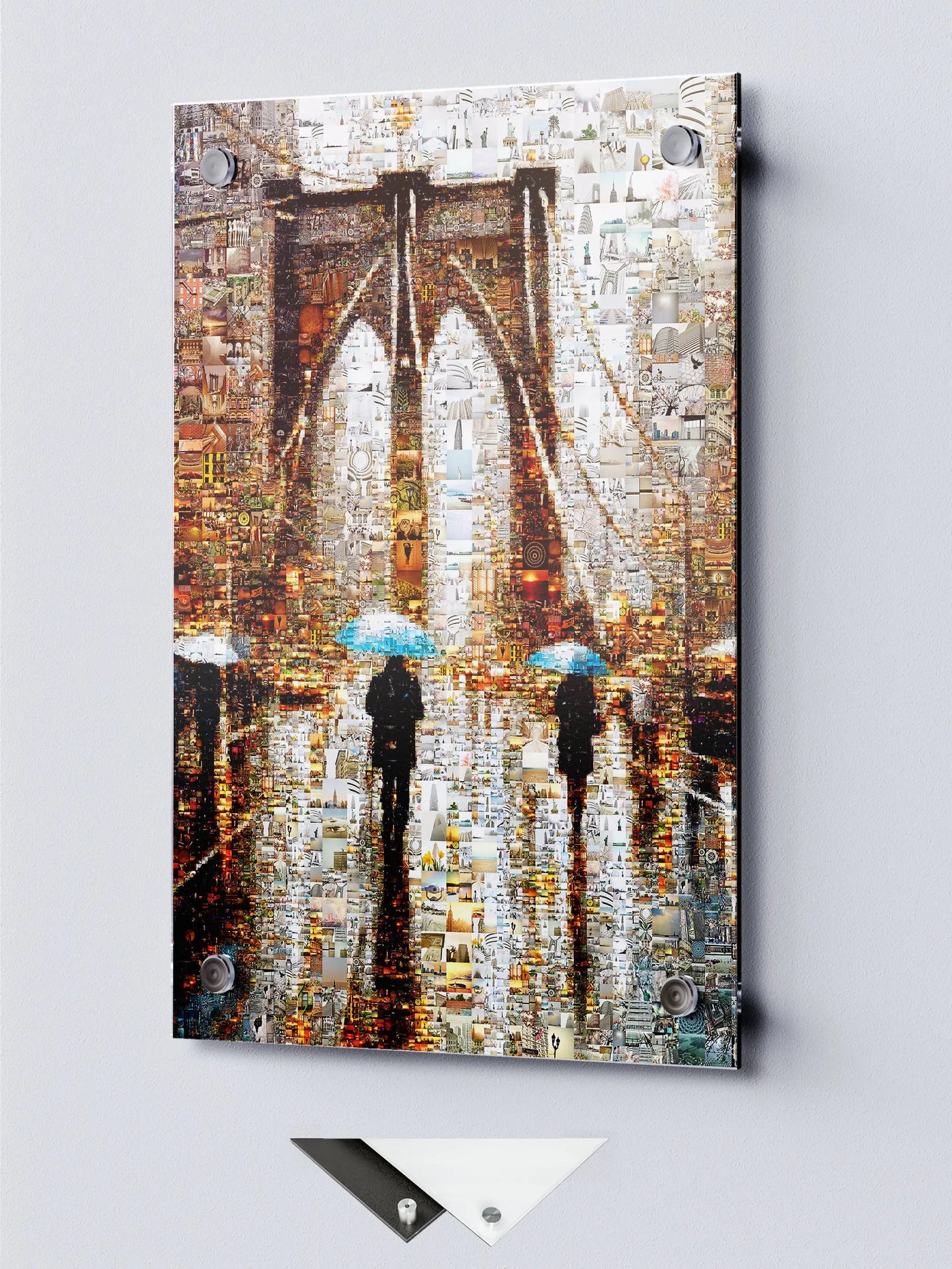 Stunning Mosaic Art of Brooklyn Bridge with Umbrellas - Unique Wall Décor for Home or Office AtelierMosaics