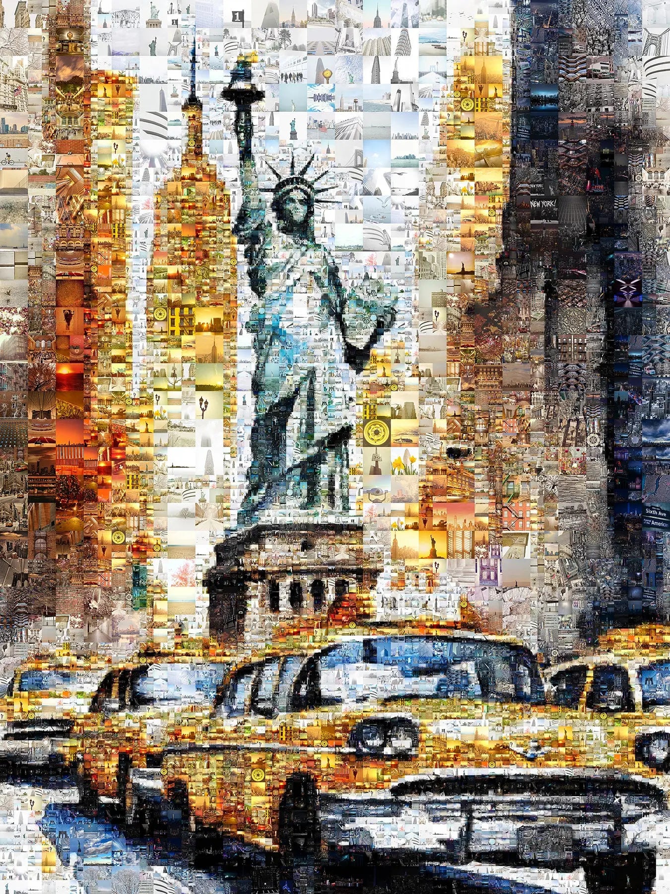 Stunning NYC Mosaic Art - Statue of Liberty & Iconic Yellow Taxis | Perfect Wall Decor for Your Home or Office AtelierMosaics