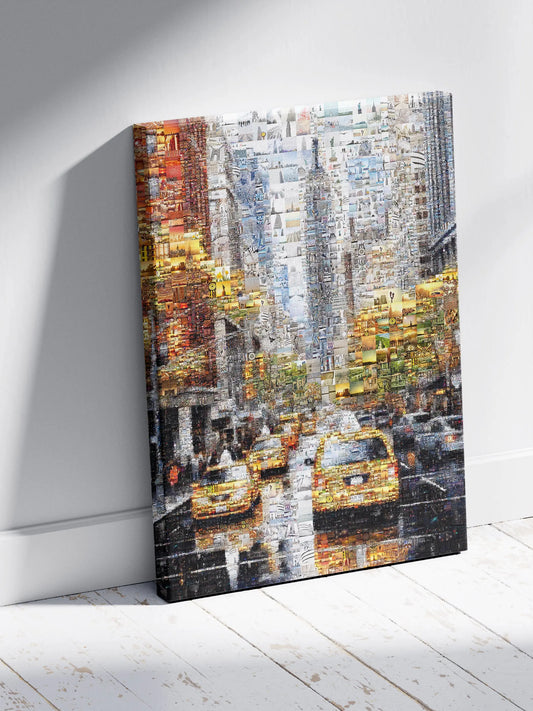 Stunning Urban Mosaic Artwork - Captivating Cityscape with Yellow Taxis and Iconic Landmarks AtelierMosaics
